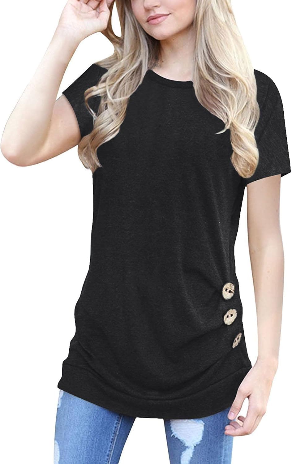 MOLERANI Women's Casual Short Sleeve Round Neck Loose Tunic T Shirt Blouse Tops