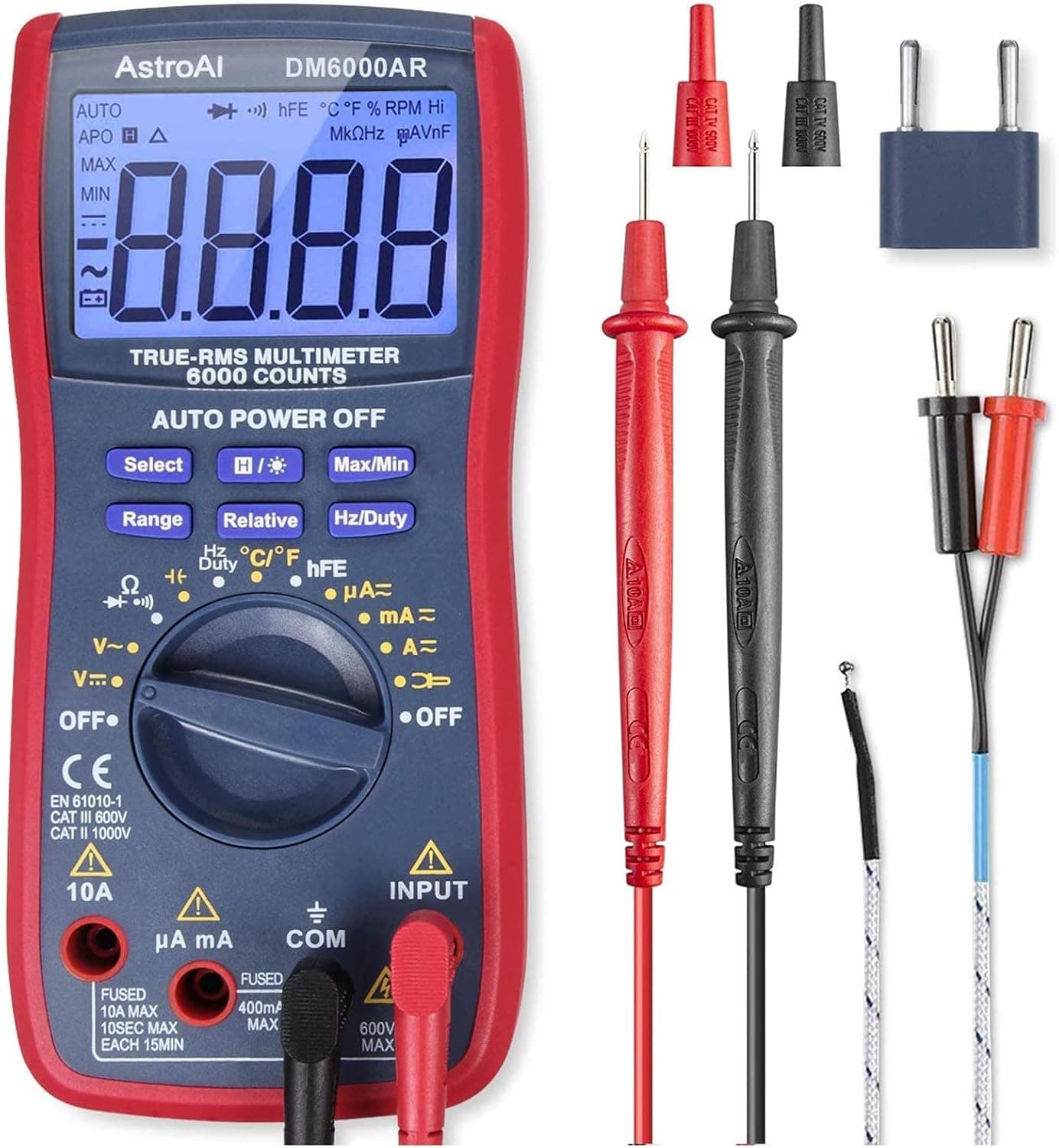AstroAI Digital Multimeter and Analyzer TRMS 6000 Counts Volt Meter Ohmmeter Auto-Ranging Tester; Accurately Measures Voltage Current Resistance Diodes Continuity Duty-Cycle Capacitance Temperature