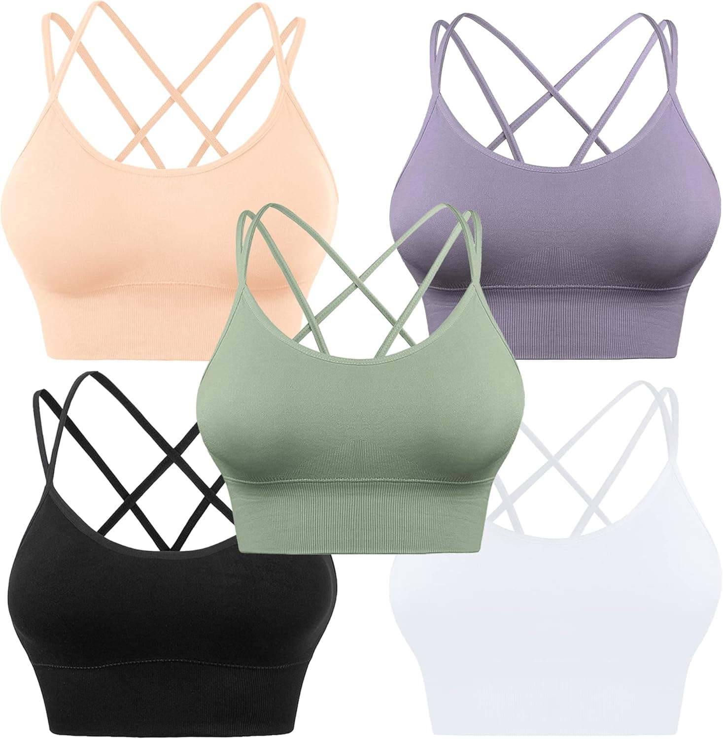 Evercute Cross Back Sport Bras Padded Strappy Criss Cross Cropped Bras for Yoga Workout Fitness Low Impact