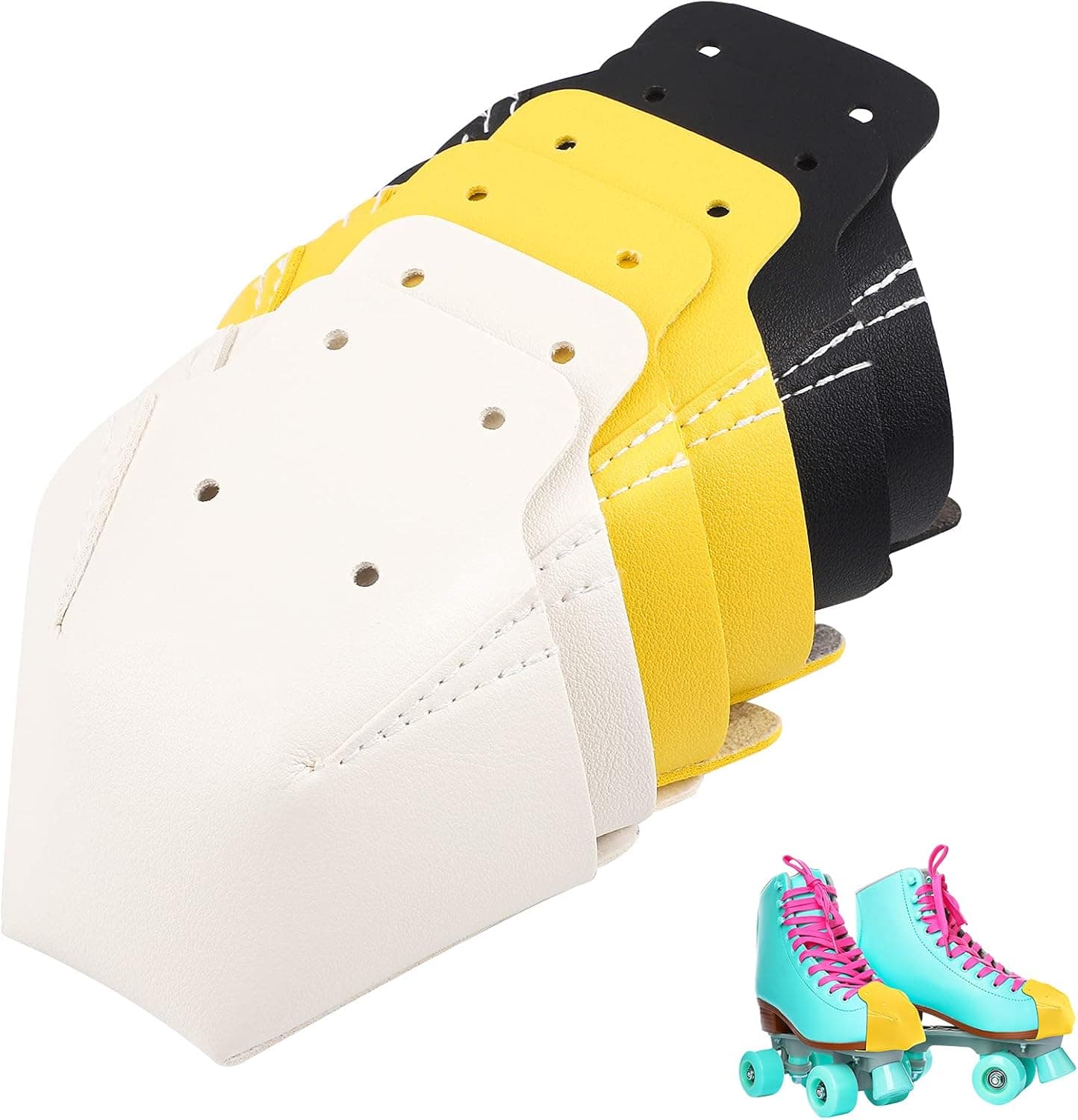 Ruisita 6 Pieces Toe Cap Guards Protectors Leather Roller Skate Cap Protectors Toe Caps Artificial Leather Roller Skate Cap Protectors for Quad Roller Skat