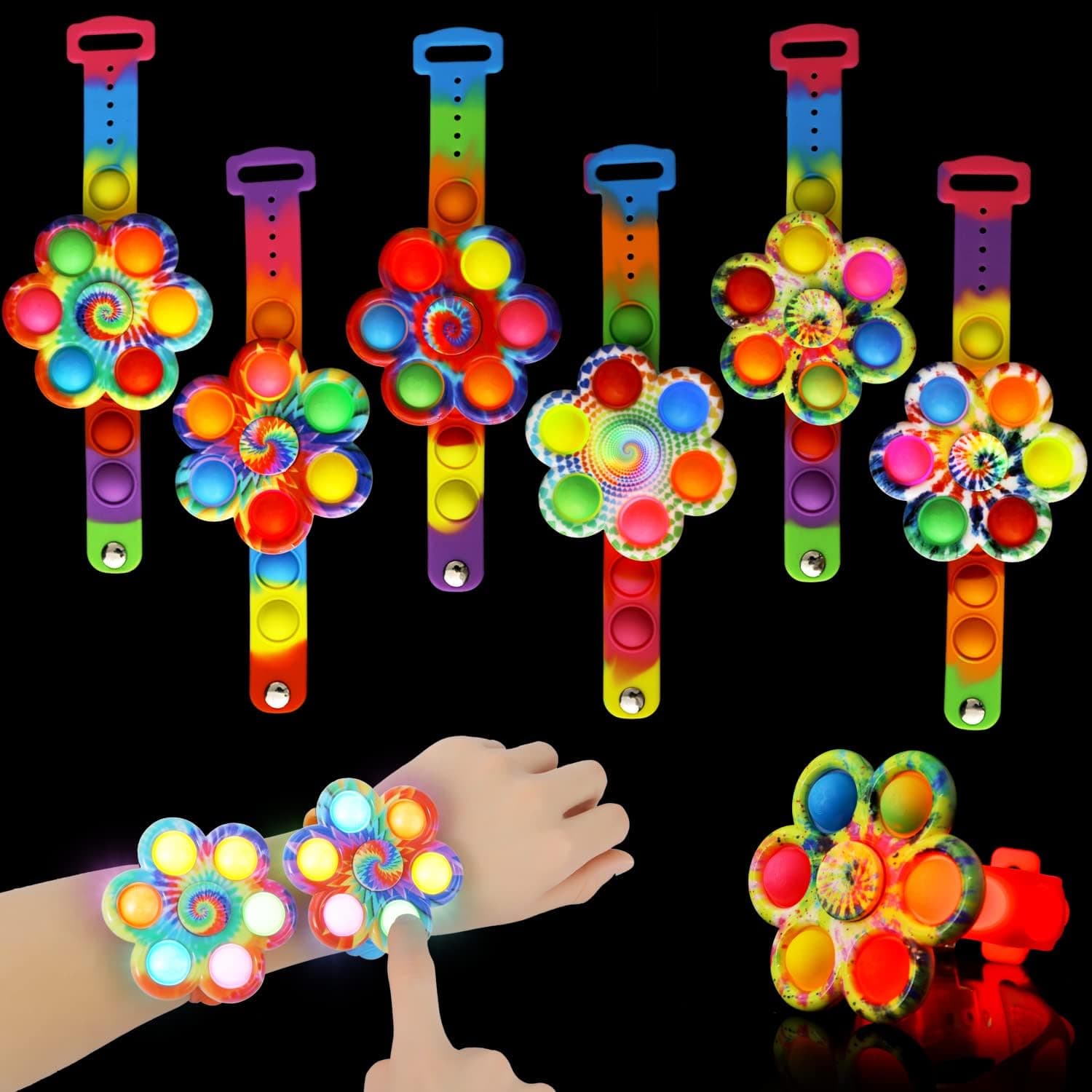 FIGROL 6 Pack Party Favors for Kids, Light Up Pop Fidget Spinner Bracelet Glow in The Dark, Classroom Prizes Goodie Bag Stuffers, Return Gifts for Kids Birthday Halloween Christmas Party Favor