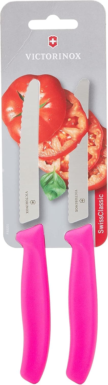 Victorinox 11 cm Serrated Edge Tomato/ Utility Knife Blister Pack, Pack of 2, Pink