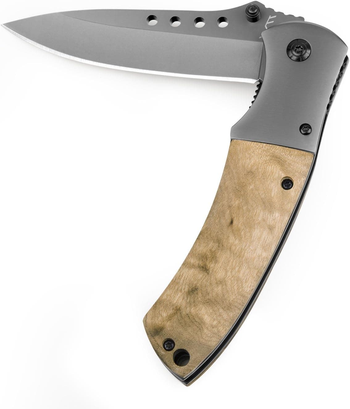 DECLUTTR Pocket Folding Knife Wood Handle - Tactical Hunting Titanium Knife - Sharp Blade Liner Lock for Outdoor Camping Survival and Everyday Carry