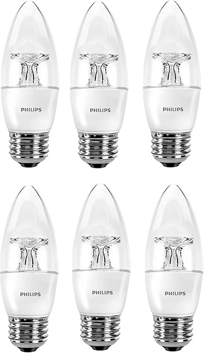 Philips LED Dimmable B11 Clear Candle Light Bulb: 300-Lumen, 2700-Kelvin, 4.5-Watt (40-Watt Equivalent), E26 Base, Soft White, 6-Pack