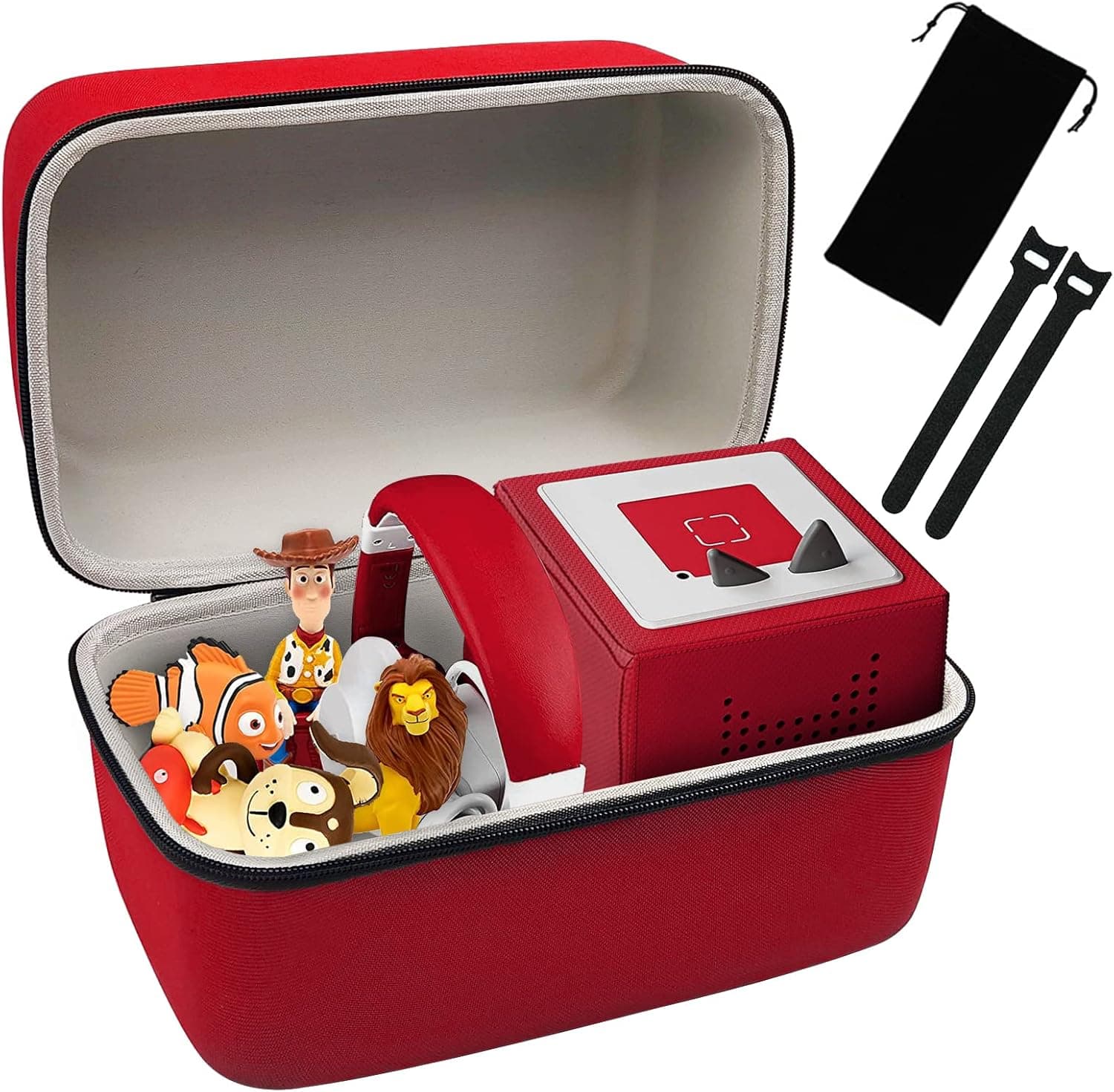 Case Compatible with Toniebox Audio Player Starter Set and Tonies Figures, Kids Starter Set Storage Organizer Holder, for Headphones and More Accessories - Red