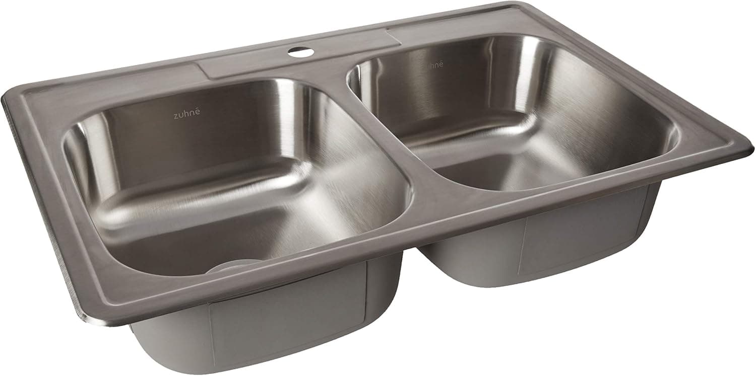ZUHNE Drop-In Kitchen Sink Stainless Steel (33 by 22 Double Bowl)