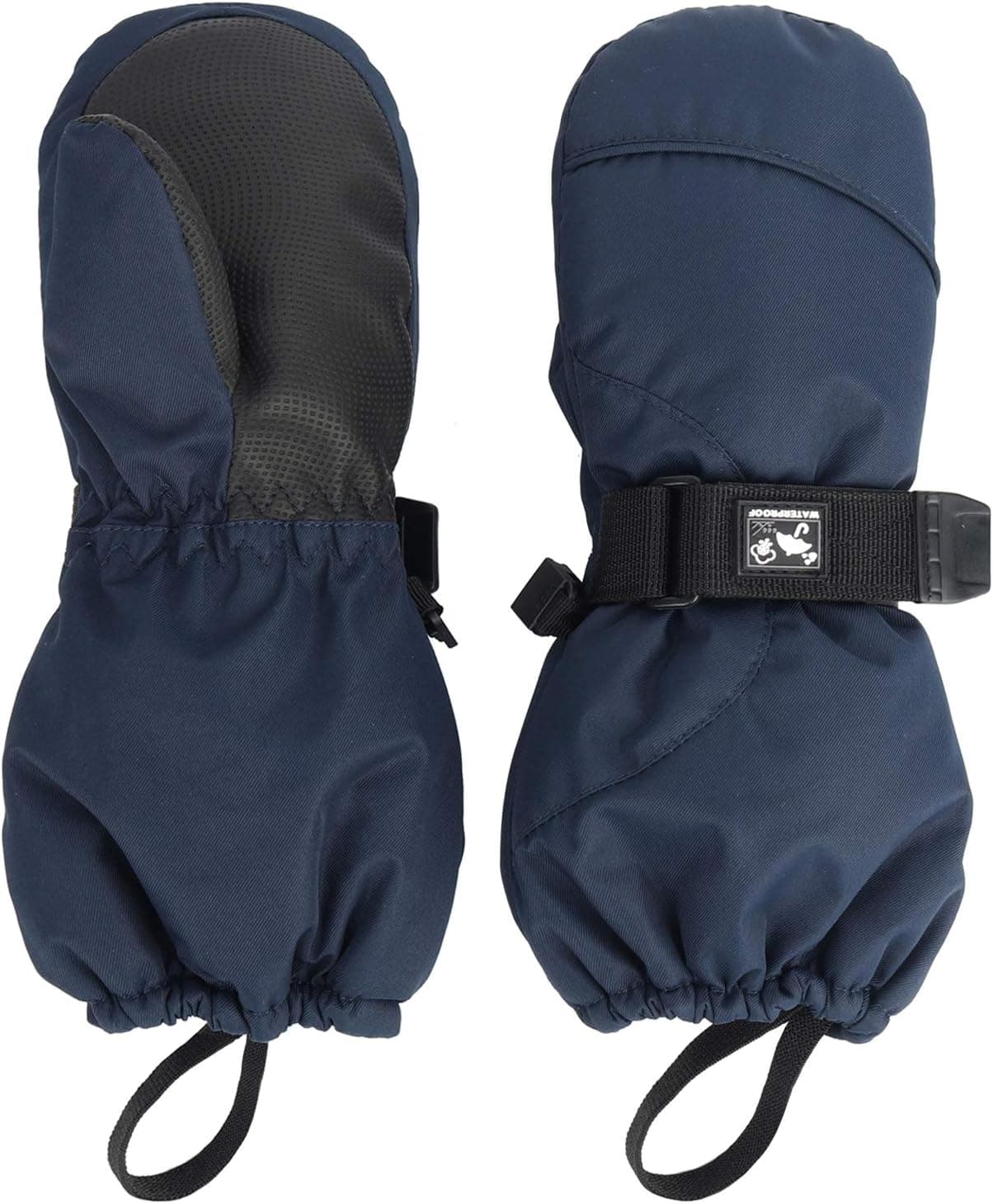 HIGHCAMP Toddler/Kids Snow‘s Up Ski Mittens Waterproof Easy On Stay On Gauntlet- Navy, M (6-8 Y)