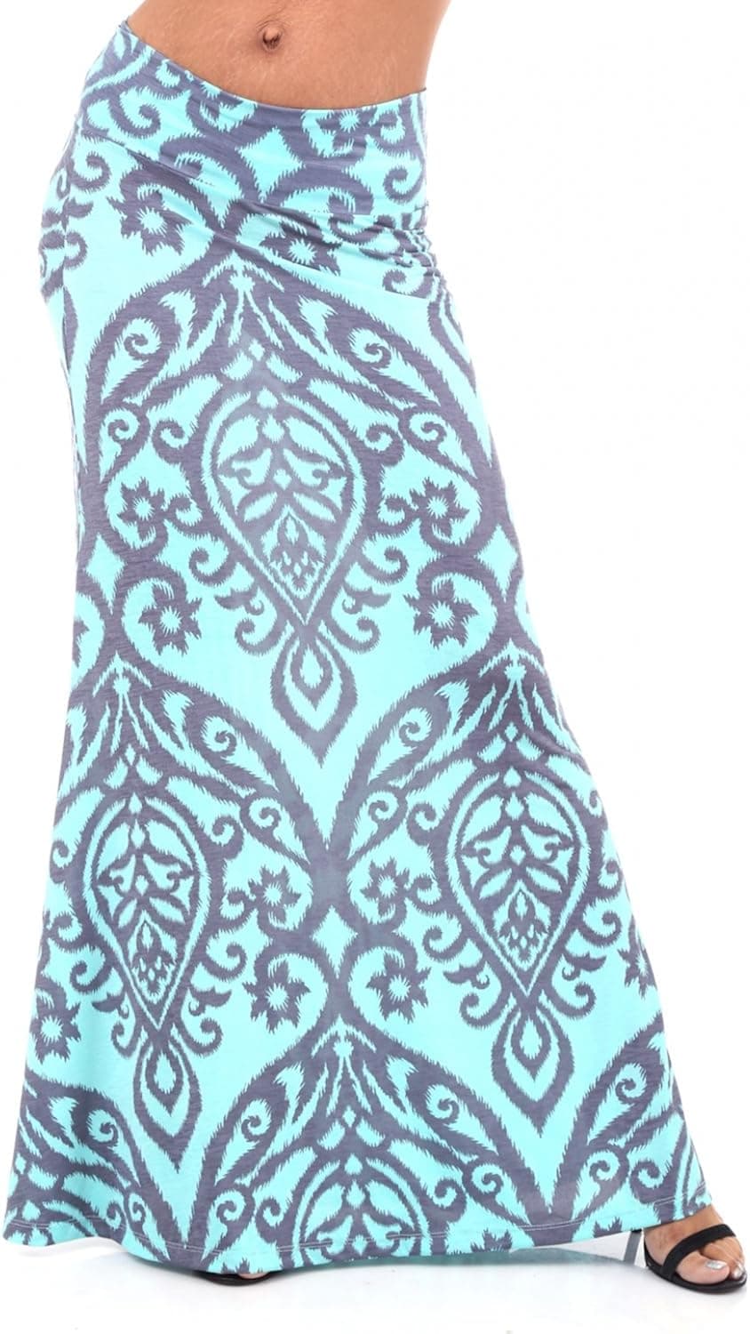 Boutique Republic Womens TICOLORED Two Tone Damask Printed Maxi Skirt