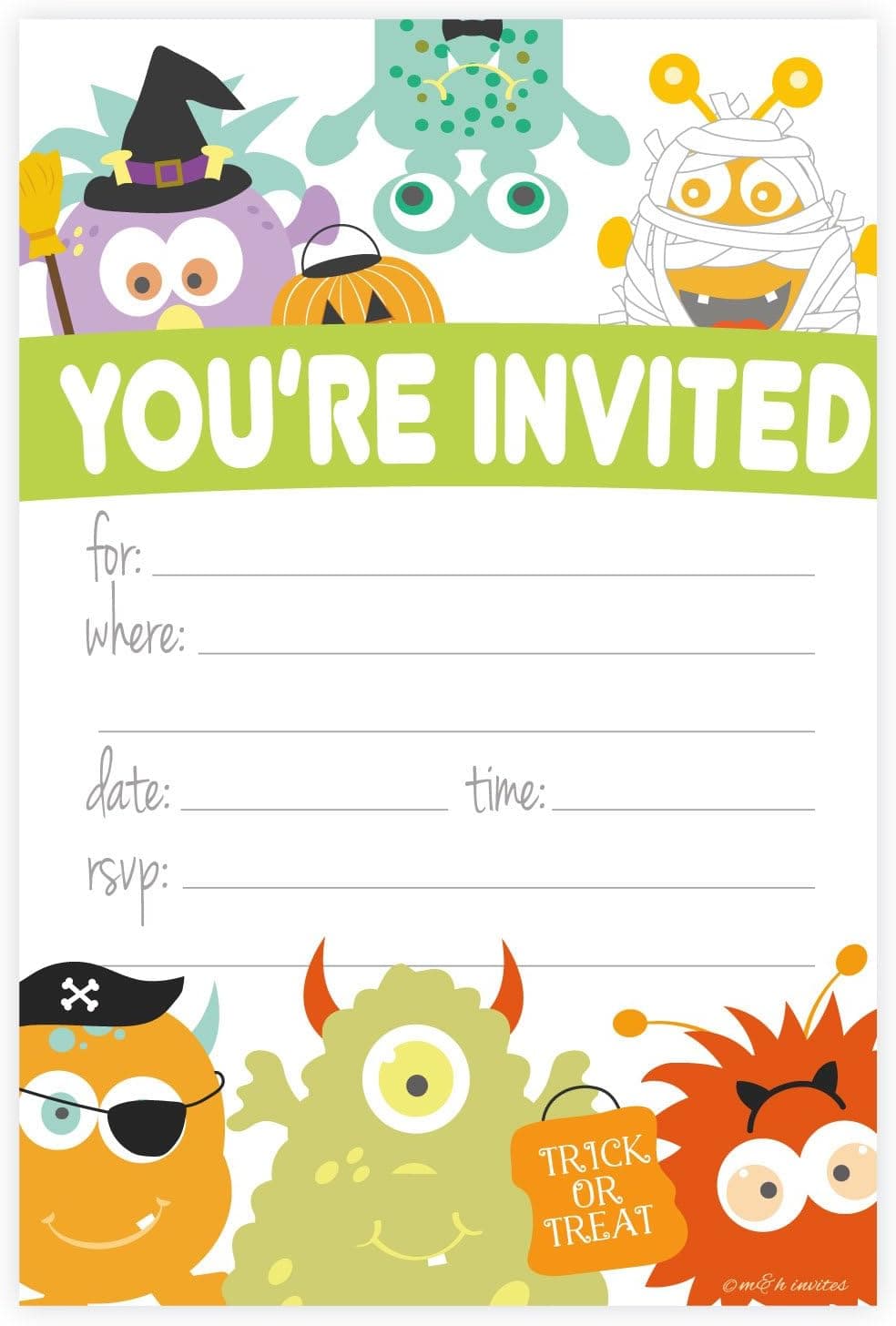 Monster Costume Halloween Themed Party Invitations - Fill In Style (20 Count) With Envelopes by m&h invites