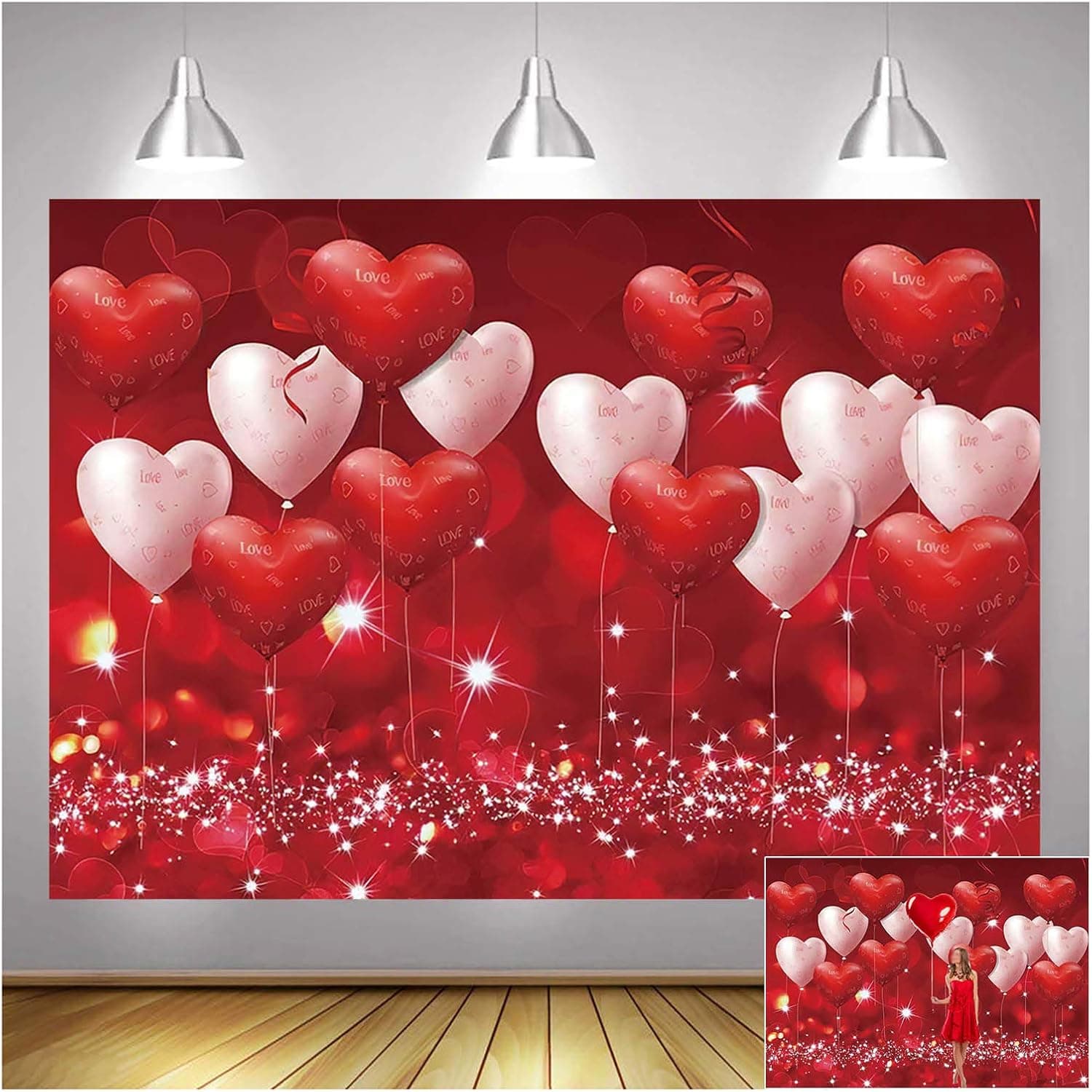 Red Hearts Balloons Love Valentine's Day Theme Photography Backdrops 7x5ft Wedding Anniversary Wedding Bridal Shower Mother's Day Photo Background Couple Studio Portrait Pictures Shoot Props Vinyl
