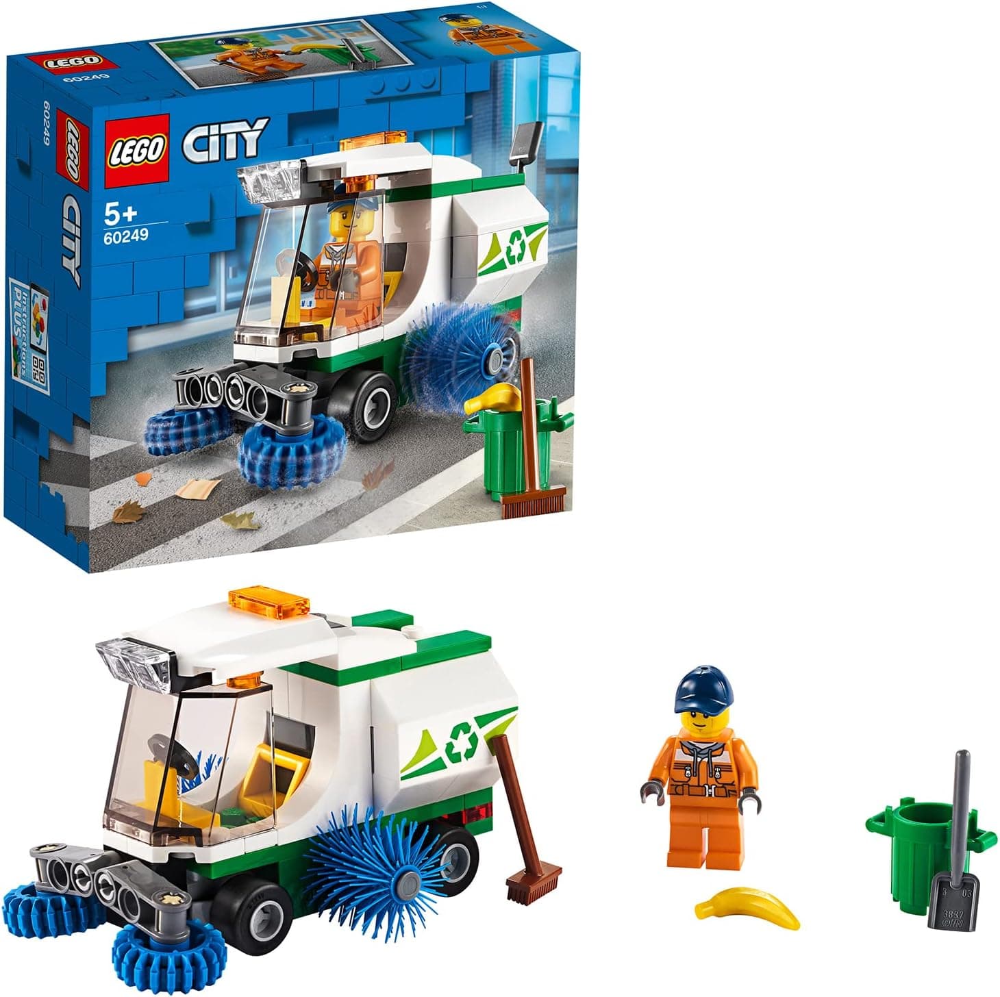 City Great Vehicles Lego 60249 Street Sweeper Garbage Truck Toy with Driver, Car Sets for Kids 5+ Year Old
