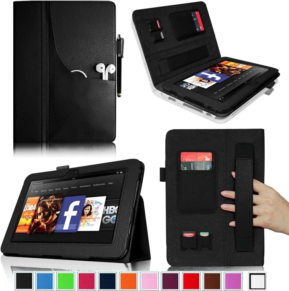 Fintie Kindle Fire HD 8.9" - Folio Plus Case with Elastic Hand Strap/Front Pocket/ Multiple Card Slots/ Stylus Holder for Amazon Kindle Fire HD 8.9 inch Tablet - Black (will not fit HDX models)