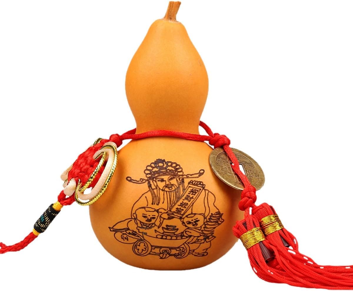 Yaoyijun Traditional Chinese Natrual Gourd/Chinese Good Luck Wu Lou/natual Hu Lu/Wooden of Cucurbit (one Piece) Fengshui Natural Bagua Wu Lou (Wu Lu) Gourd Hanging Amulet W Children(Natrual Gourd 3)