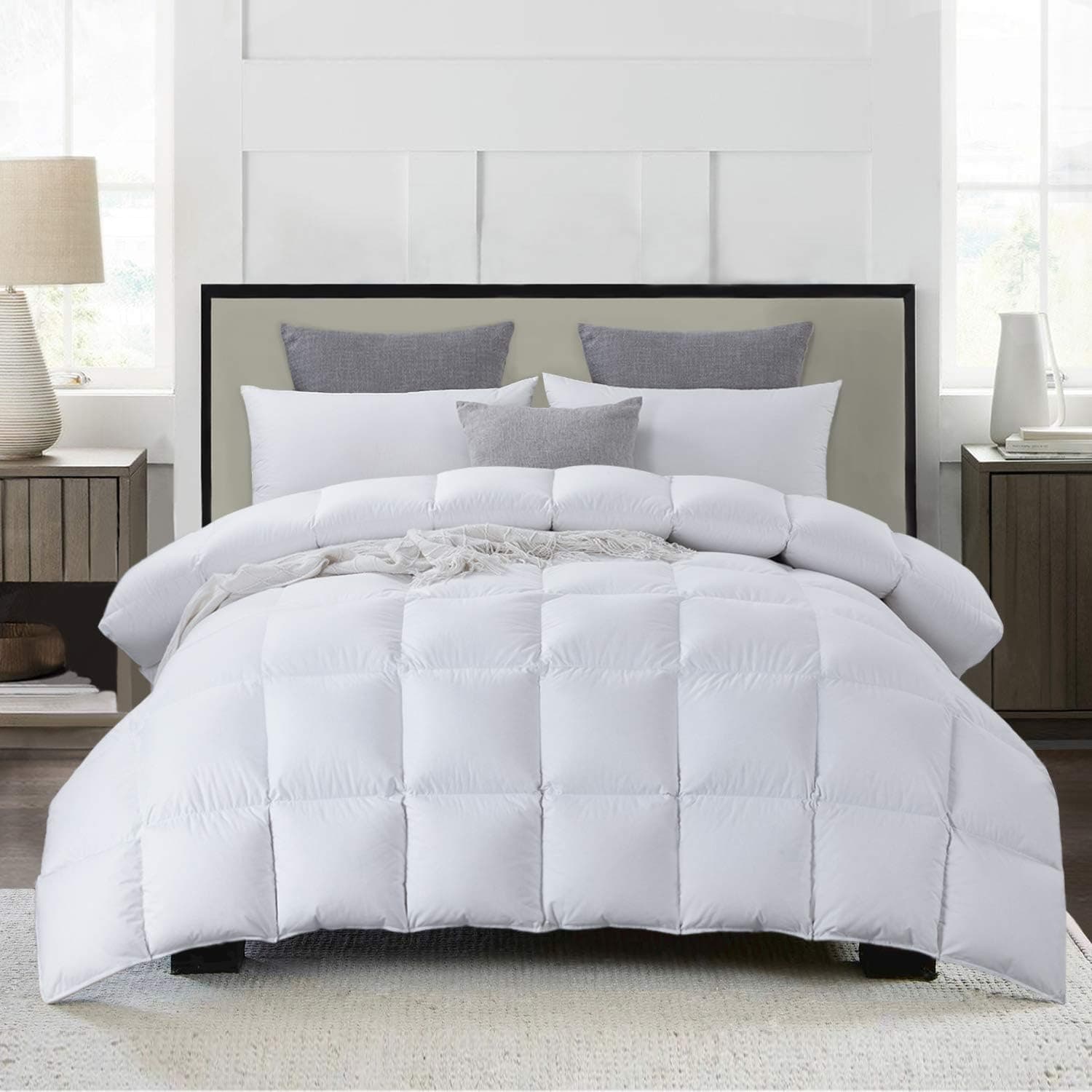 Luxurious 116"x108" Oversized King Goose Feather Down Comforter King Size Duvet Insert, 67 oz Filling, 600+ Cleanliness,100% Cotton Shell Down Proof with 8 Corner Tabs Hypoallergenic All Seasons