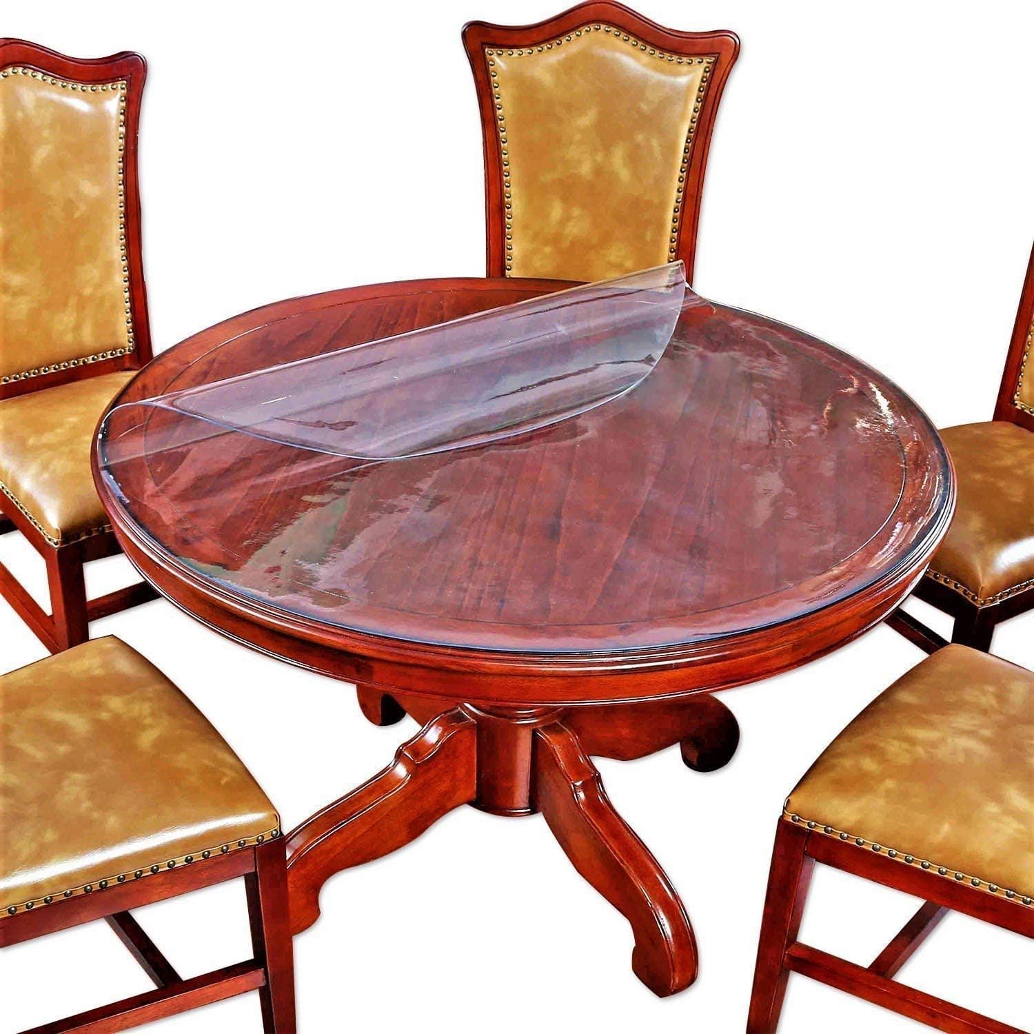 ICEFIRE 44 Inch Round Table Top Cover Protector Plastic Clear Round Tablecloth Easy Clean Waterproof Furniture Topper for Dining Coffee Conference Tables Circle Desk Pad Protector