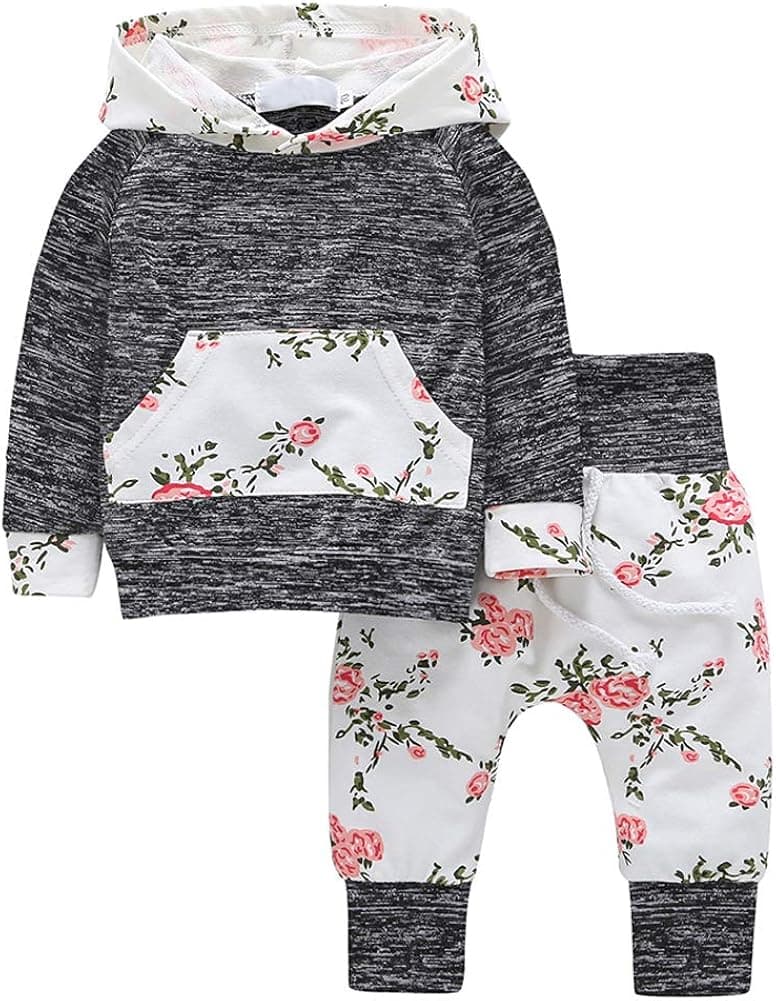 Newborn Baby Girl Fall Winter Clothes Long Sleeve Hoodie Sweatshirt Floral Pants with Headband 3Pcs Outfit Set