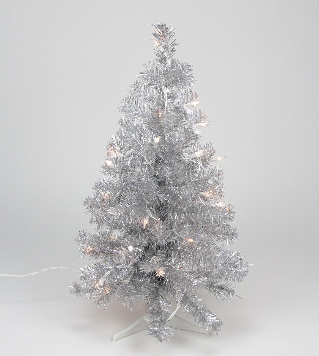 Northlight Pre-Lit Silver Iridescent Pine Artificial Tinsel Christmas Tree with Clear Lights, 2'