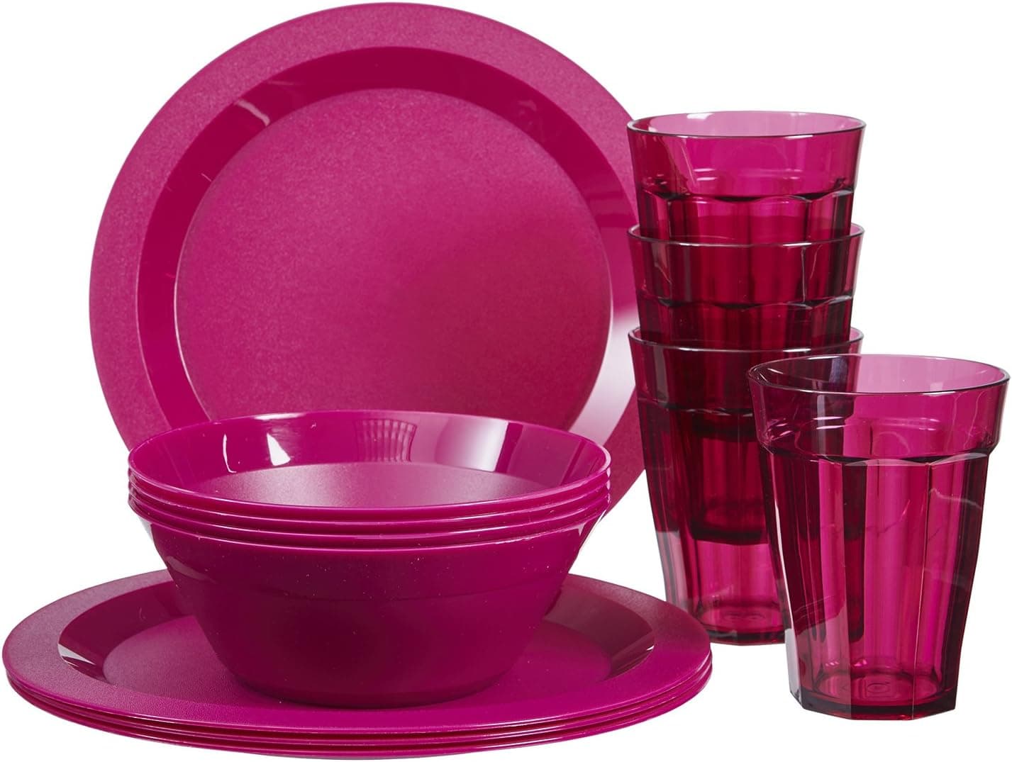 Cambridge Plastic Plate, Bowl and Tumbler Dinnerware | 12-piece set Plum