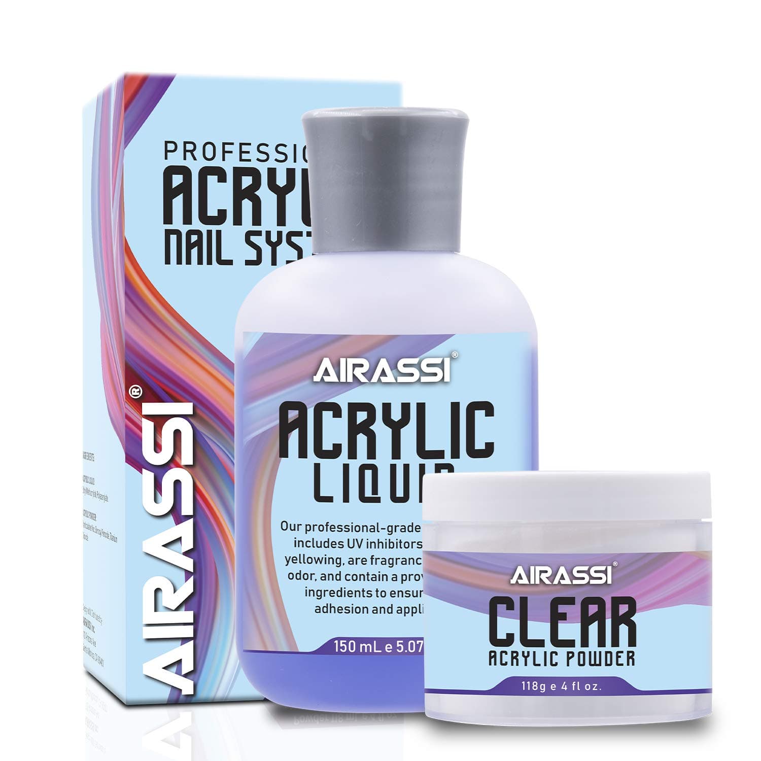 Airassi Clear Acrylic Powder 4 oz with Acrylic Liquid 5 oz, Professional Acrylic Nail Kit For Acrylic Nail’s Art, MMA Free
