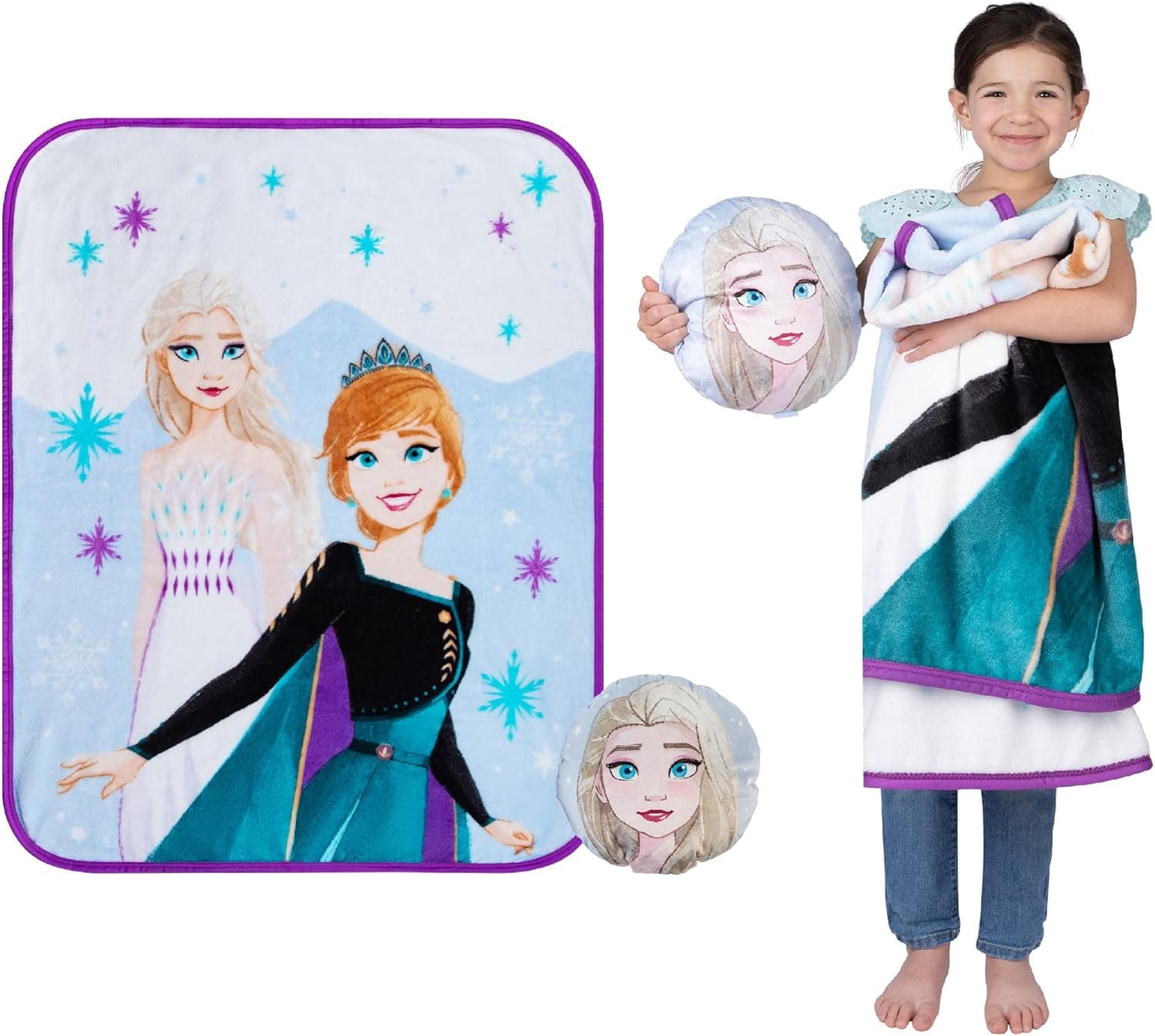 Disney Frozen 2 Kids Bedding Super Soft Plush Decorative Pillow and Throw 2 Piece Set, 40 in x 50 in, "Official" Disney Product By Franco