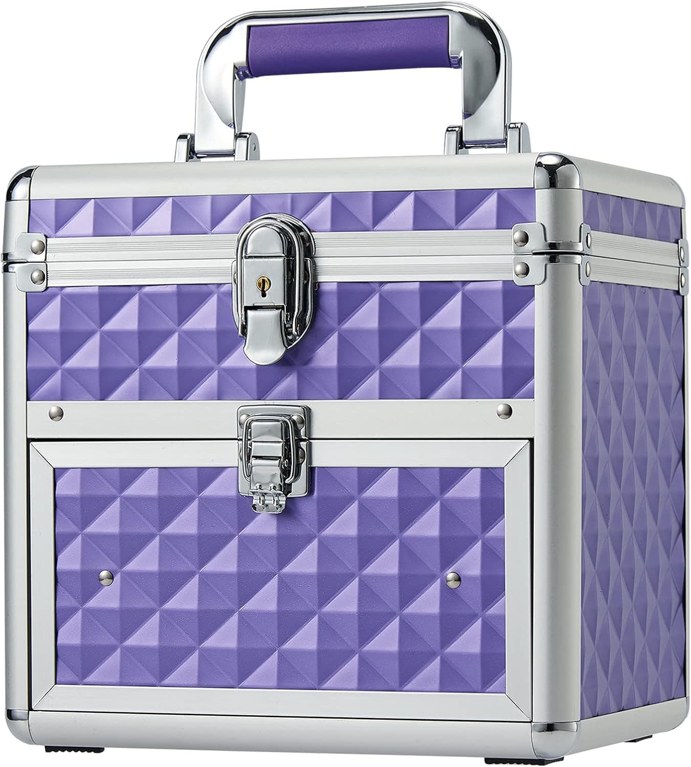 FRENESSA Nail Polish Box, Makeup Train Case with Drawer for Woman Manicure Organizer Cosmetic Jewelry Accessory Storage Box with Mirror, Lockable with Keys - Purple