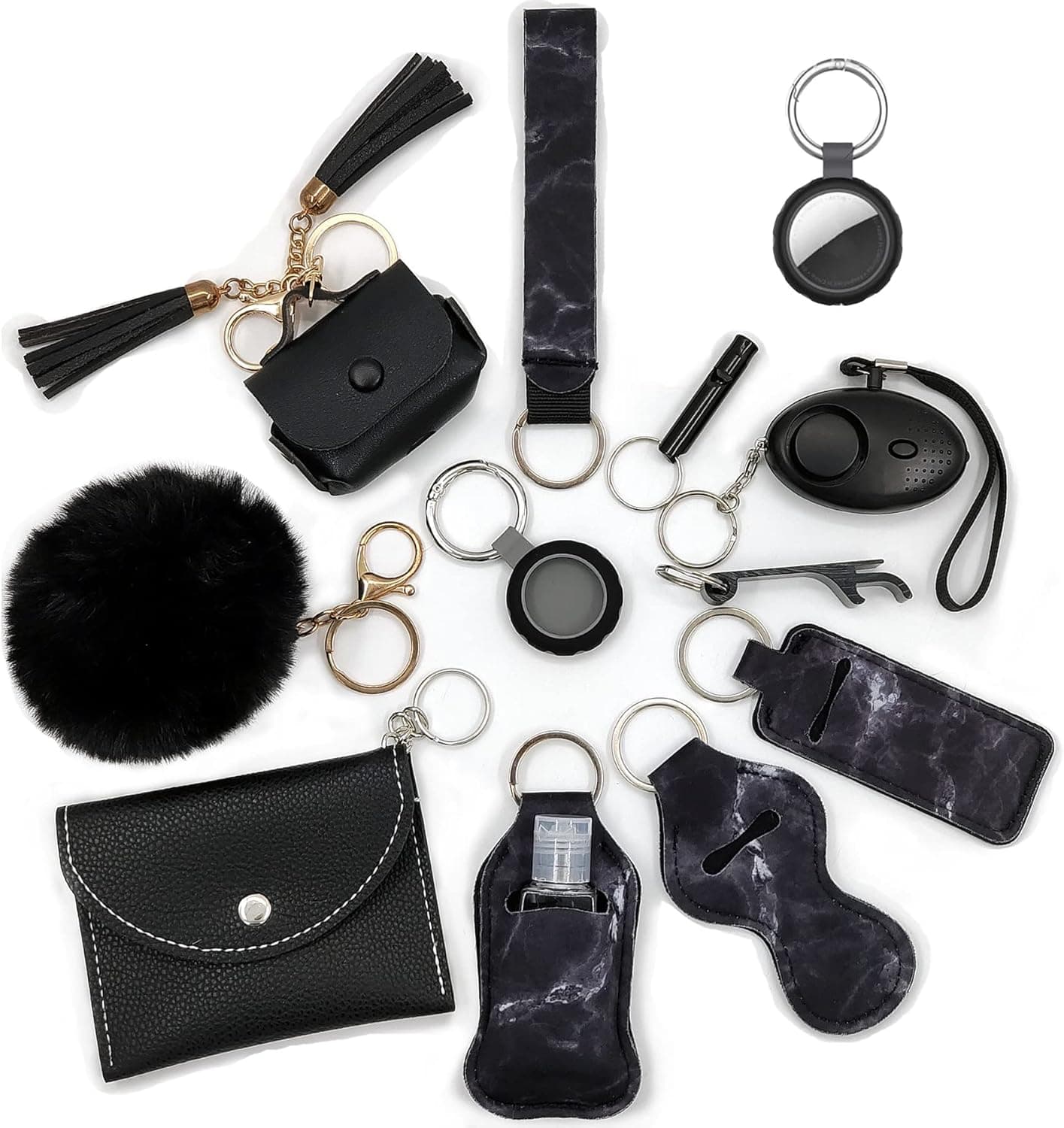 BATUMEYE Keychain Set for Woman with Alarm,Card Holder,Travel Bottle Keychain Accessories
