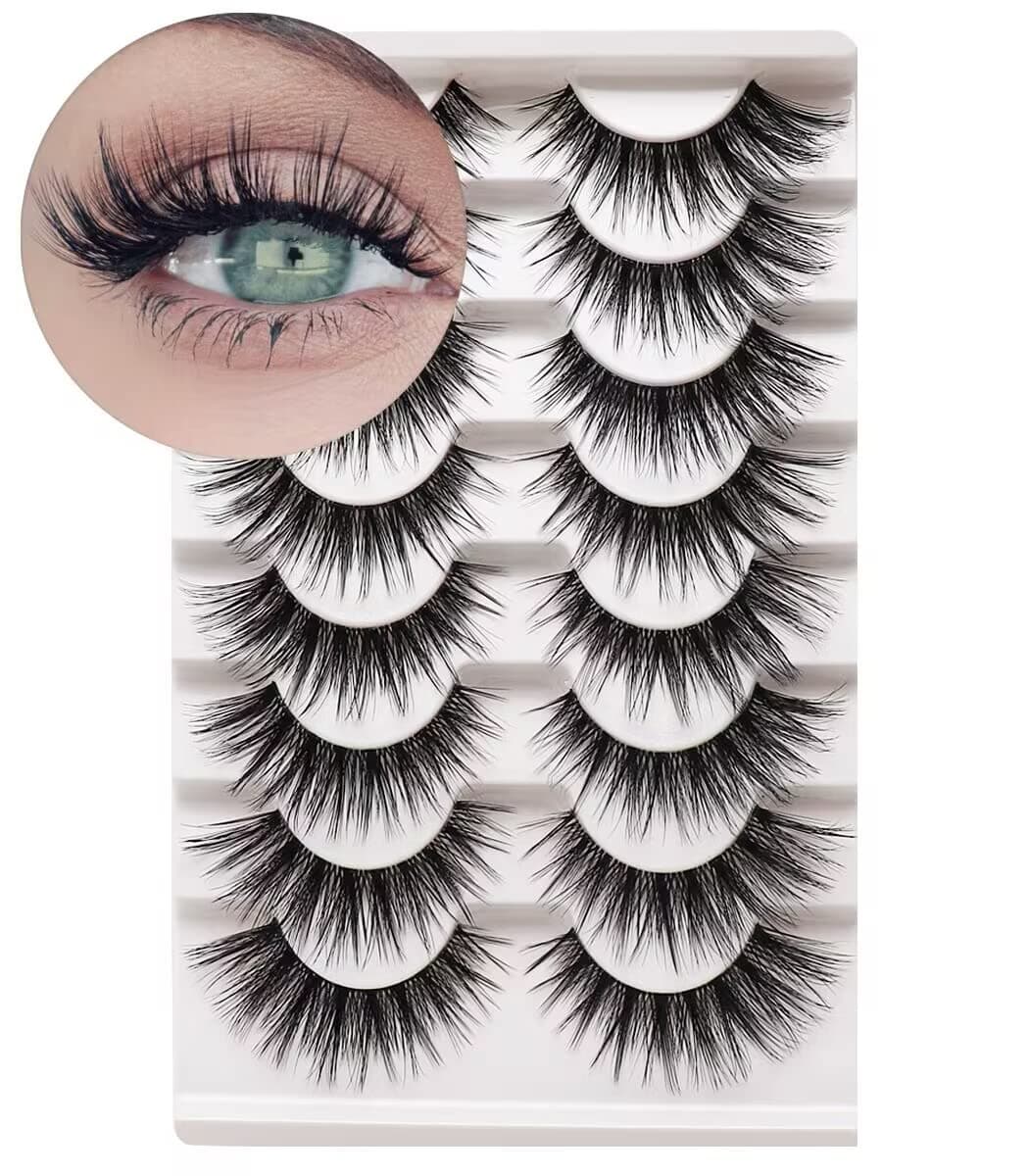 Ahrikiss Fake Eyelashes Soft Cat Eye Lashes Clear Band Wispy Eyelashes Lightweight False Eyelashes 8 Pairs False Lashes Pack | F16