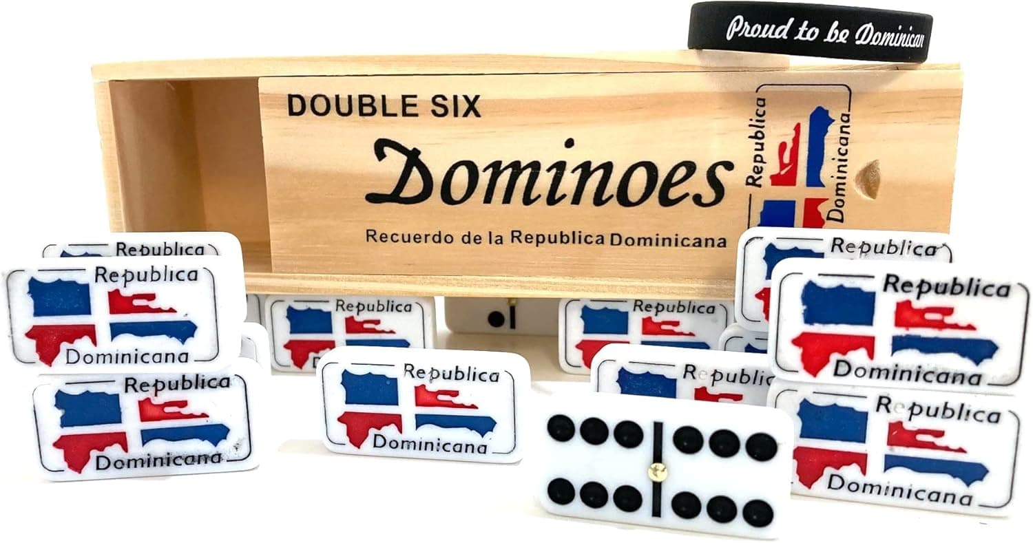 Double Six Dominican Republic Flag Island Engraved Dominoes