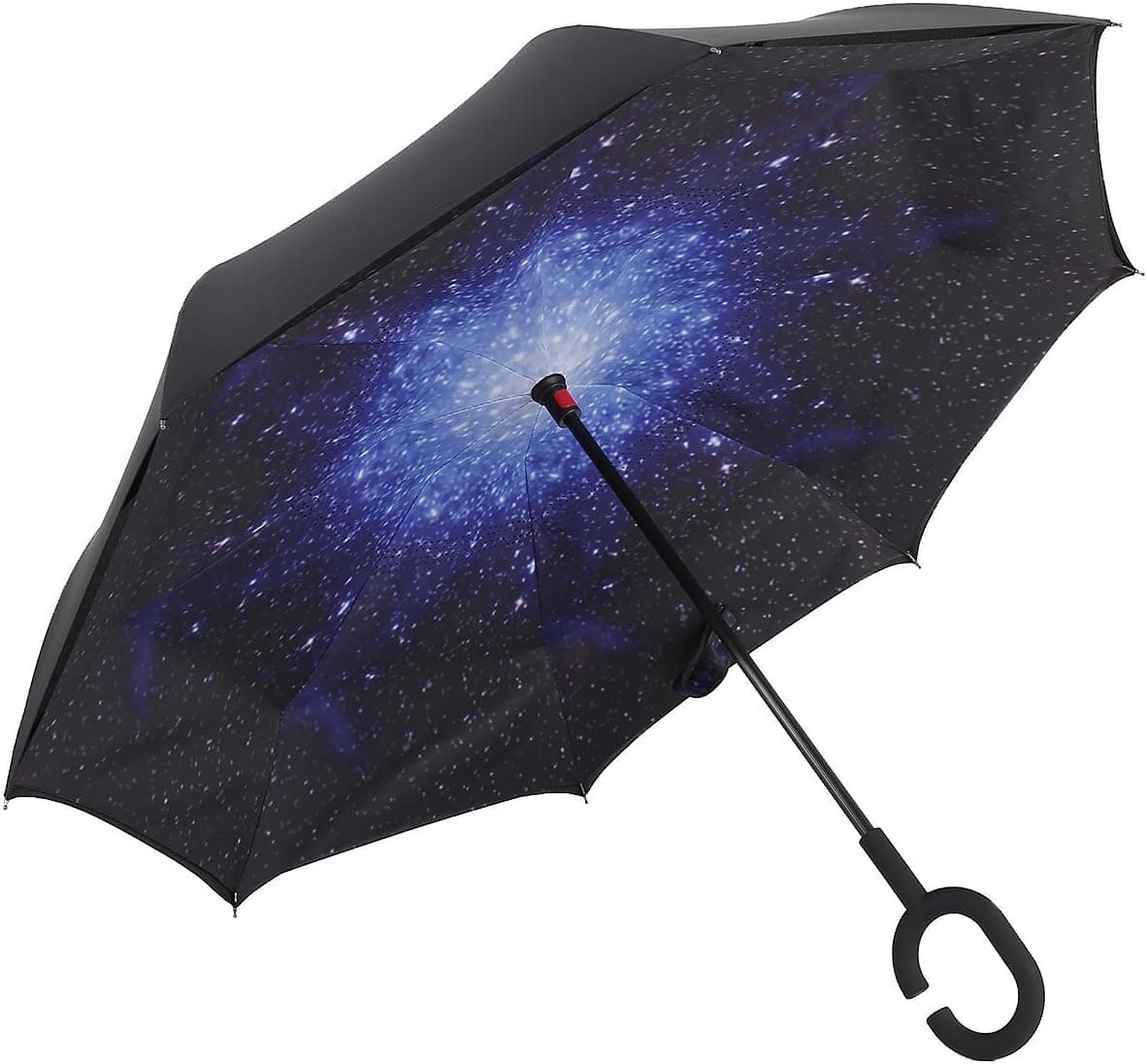 Landrind Windproof Reverse Closing Double Layer Inverted Umbrella and Inside Out Upside Down Travel Umbrella with Comfort Grip Handle and Self-Standing Top (Dia 41.5", Black & Midnight Sky)