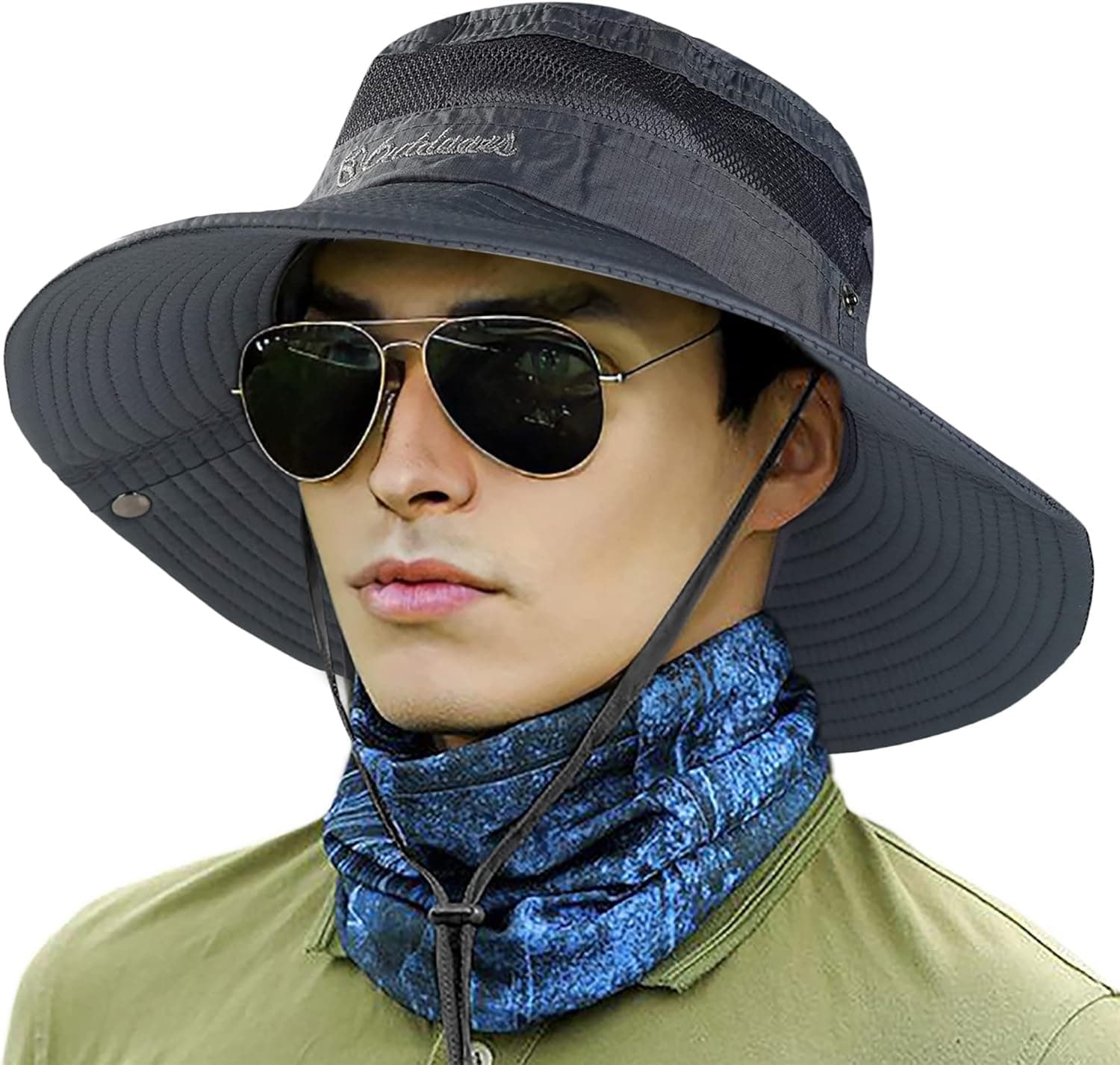 Outdoor Men Sun Hat Womens - Wide-Brim Mesh Bucket-Hats Safari-Boonie-Hat Sun-Protection for Fishing Hiking
