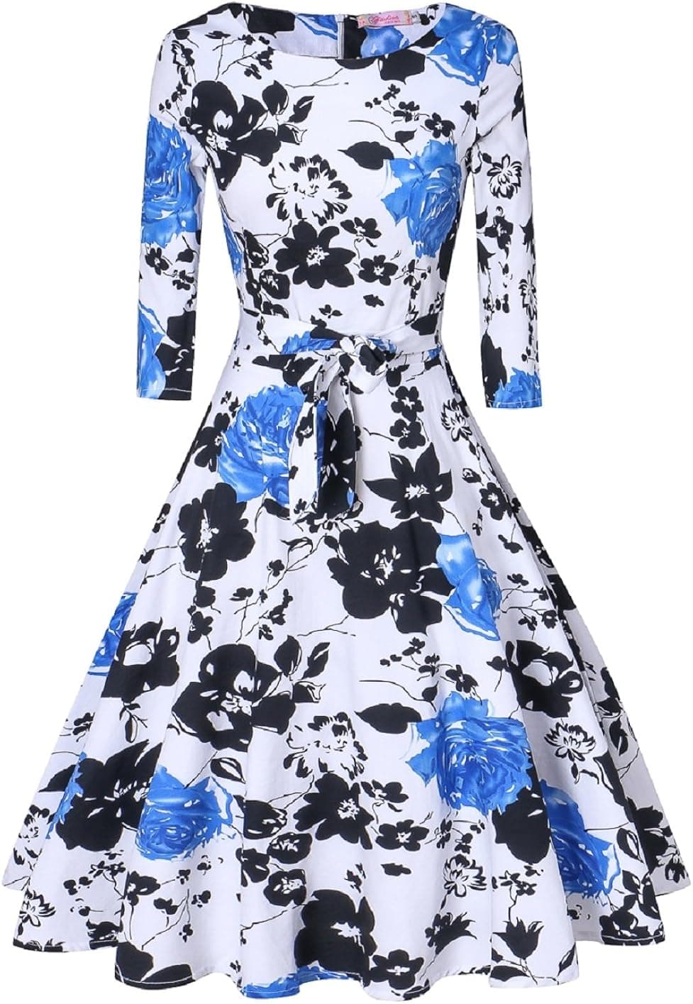 Women's Dress 3/4 Sleeve Calf-Length Retro Floral Vintage Dress Audrey Hepburn Style