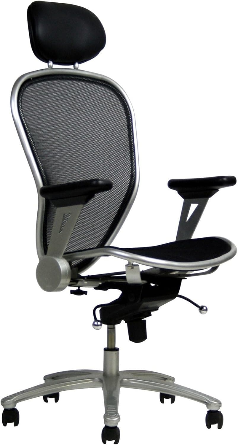 Mesh Office Chair with Headrest in Silver Frame