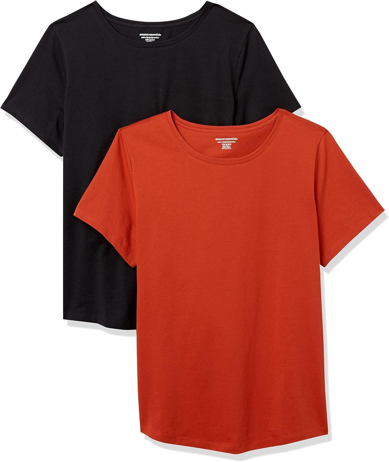 Amazon Essentials Women's Classic-Fit 100% Cotton Short-Sleeve Crewneck T-Shirt (Available in Plus Size), Pack of 2
