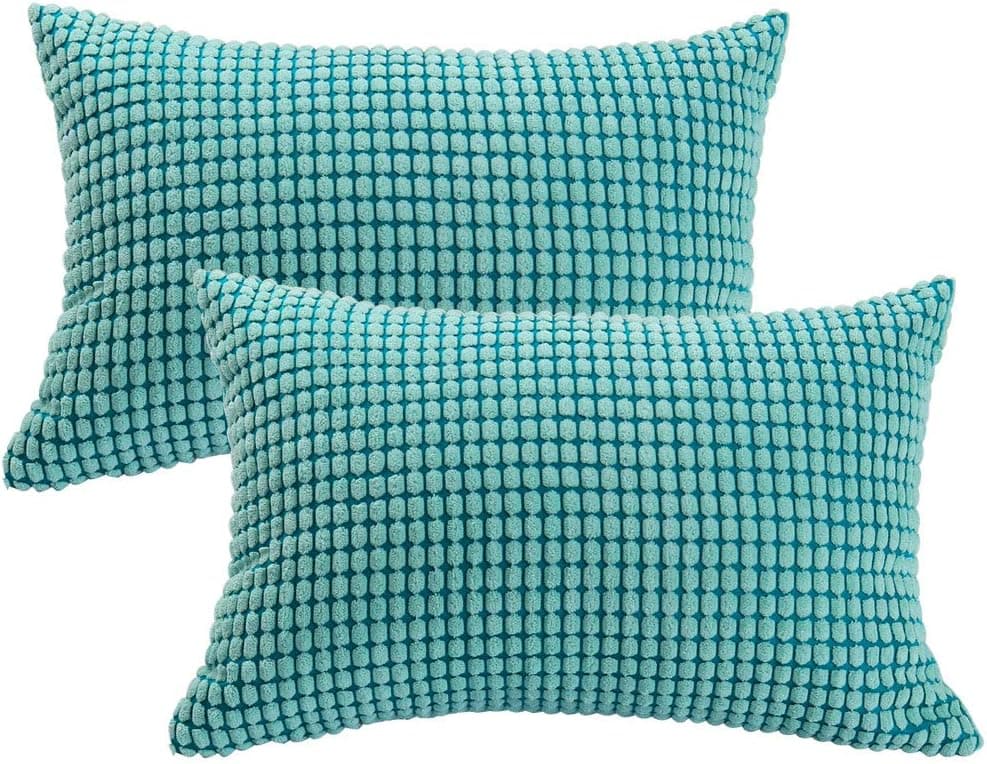 PiccoCasa Pack of 2 Throw Pillow Cases Covers with Zipper Super Soft Corduroy Corn Striped Pillowcase Cushion Covers for Sofa Couch Bed, Pale Blue 12" x 18"