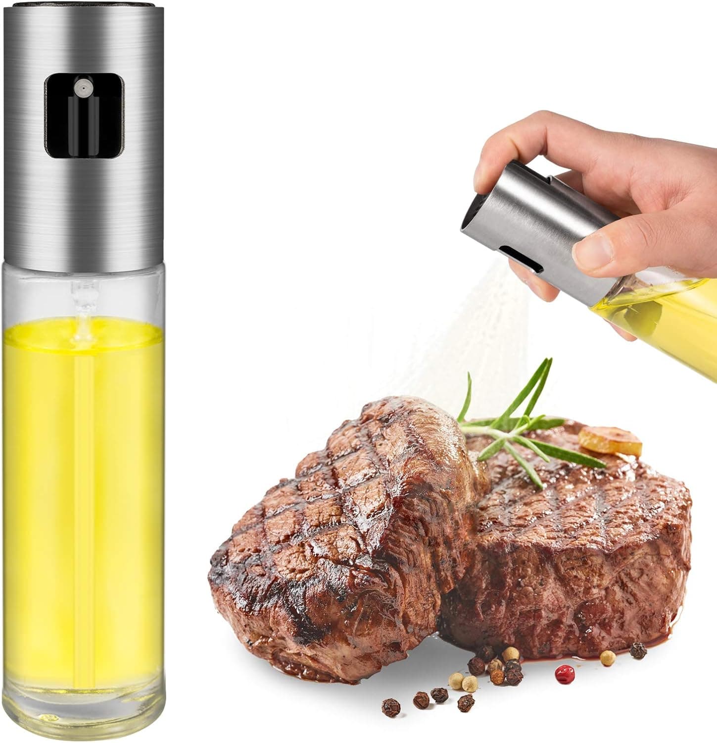 FONNOR Oil Sprayer for Cooking - Portable Olive Oil Sprayer Mister, Refillable Oil and Vinegar Dispenser, BBQ, Salad, Baking, Roasting, Grilling (pure colour)