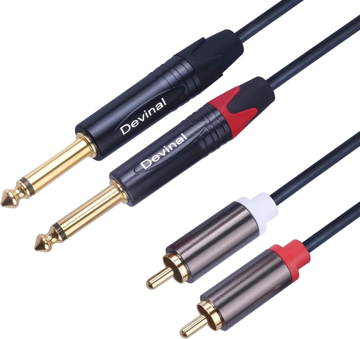 Devinal 1/4 to RCA Cable, Dual RCA to Dual 1/4 TS Interconnect Cable, Double 6.35mm Mono to 2 RCA/Phono Stereo Patch Cable Cord Adapter 5 Foot 1.5m