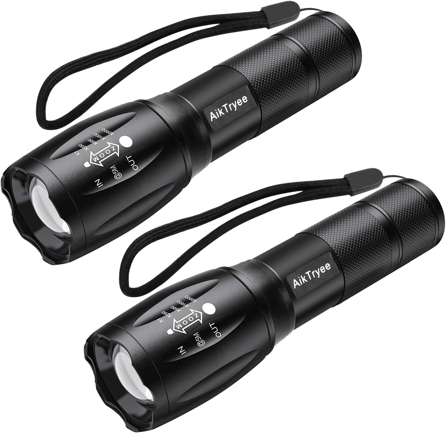 Tactical Flashlight, High Lumen LED Flashlights, Super Bright Portable Outdoor Water Resistant LampLight Zoomable Flashlight with 5 Light Modes by AikTryee(2 Pack)