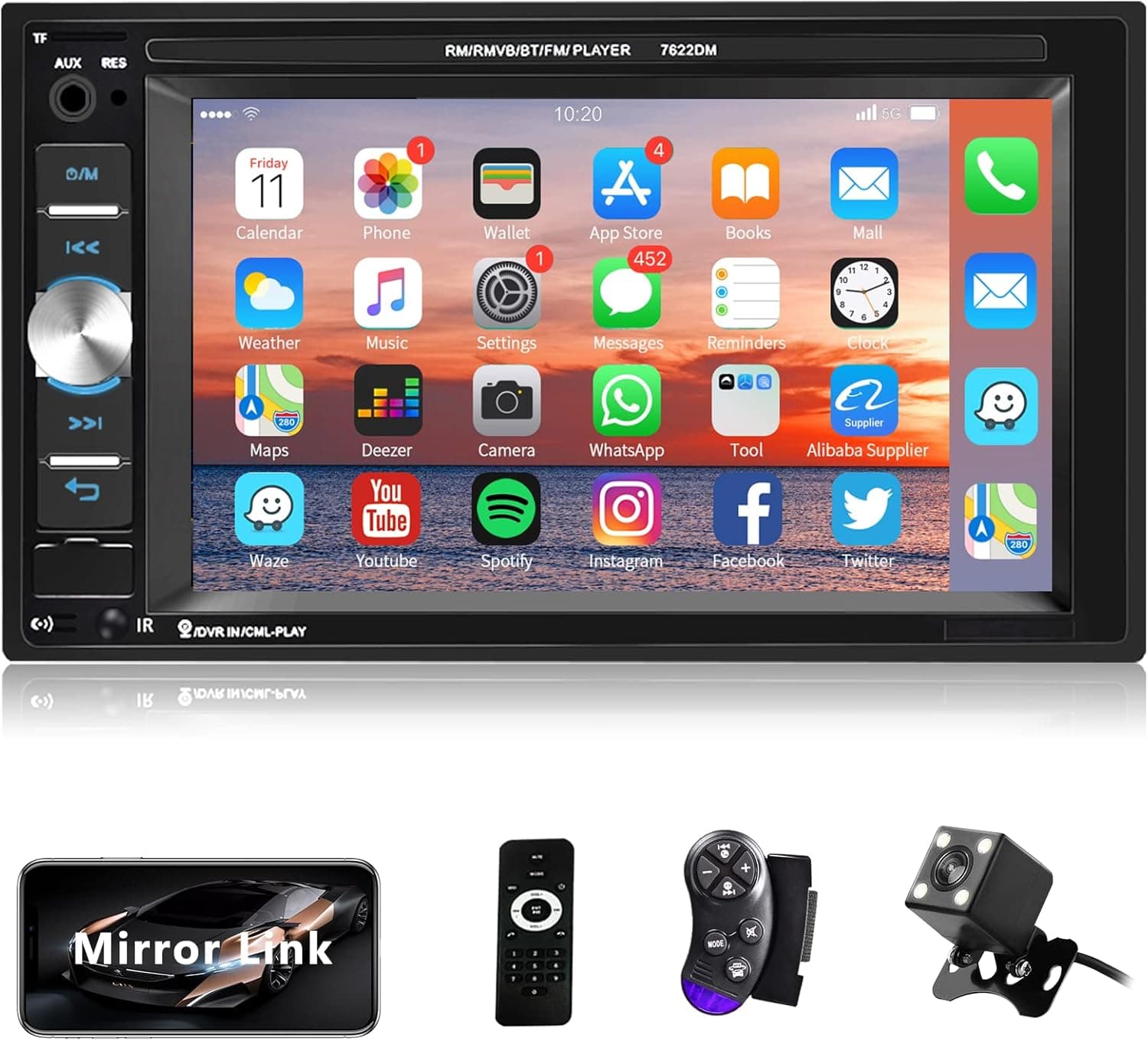 Car Multimedia Player Double Din Car Stereo Car Radio, Rimoody 6.2 Inch Touchscreen Bluetooth Car Radio MP5 Player USB SD Auxiliary Input FM Radio Rear View Backup Camera