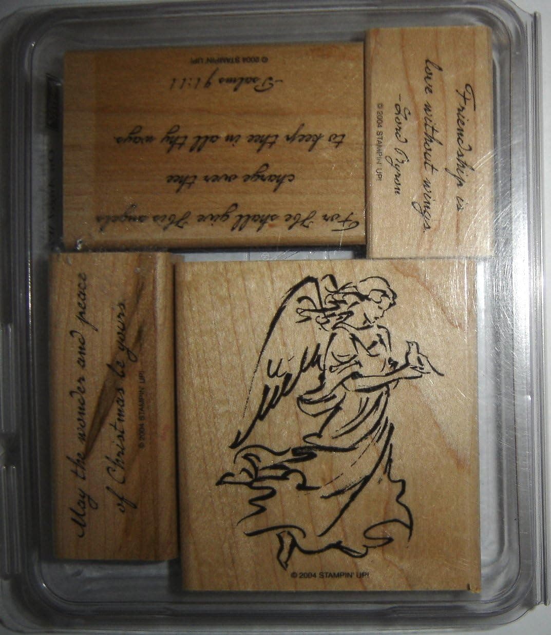 Stampin Up! On Angel Wings Wood Mounted Rubber Stamps (Set of 4), 2004