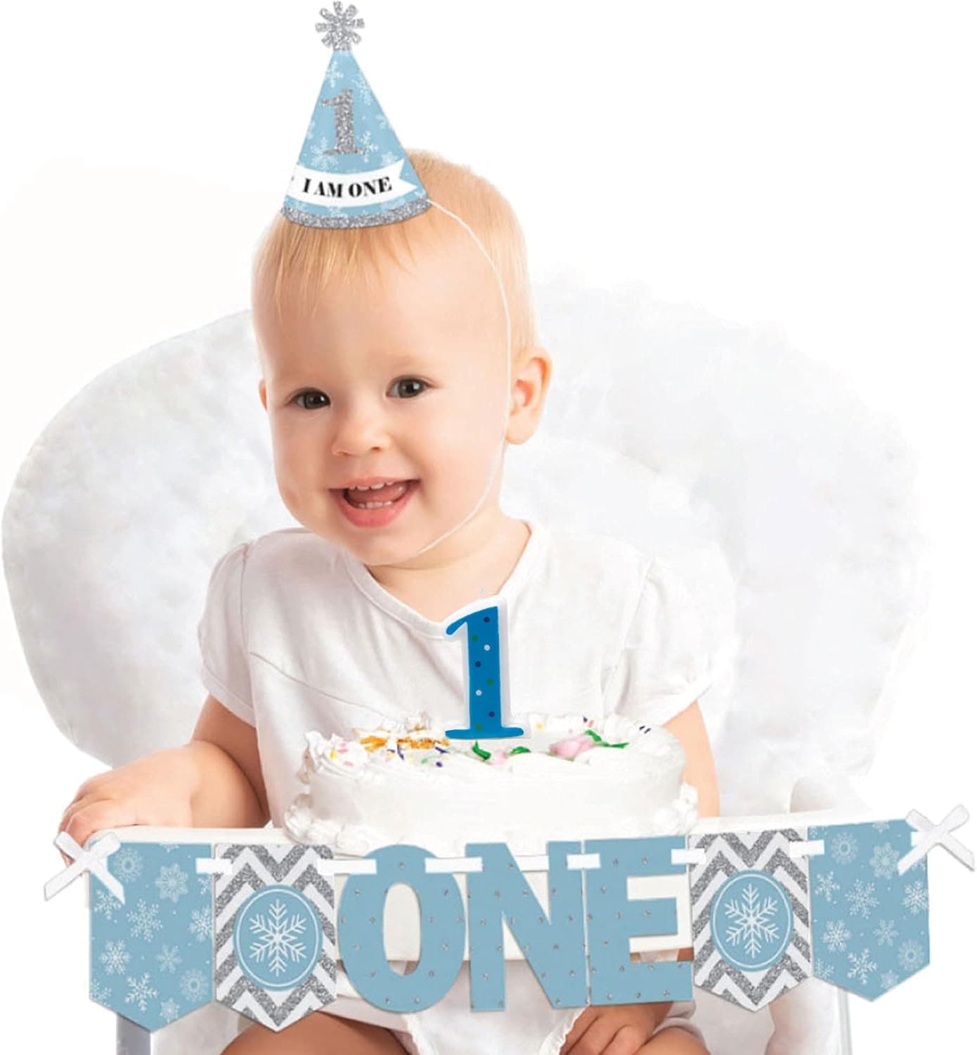 Big Dot of Happiness Onederland 1st Birthday - First Birthday Boy Smash Cake Decorating Kit - Winter Wonderland High Chair Decorations
