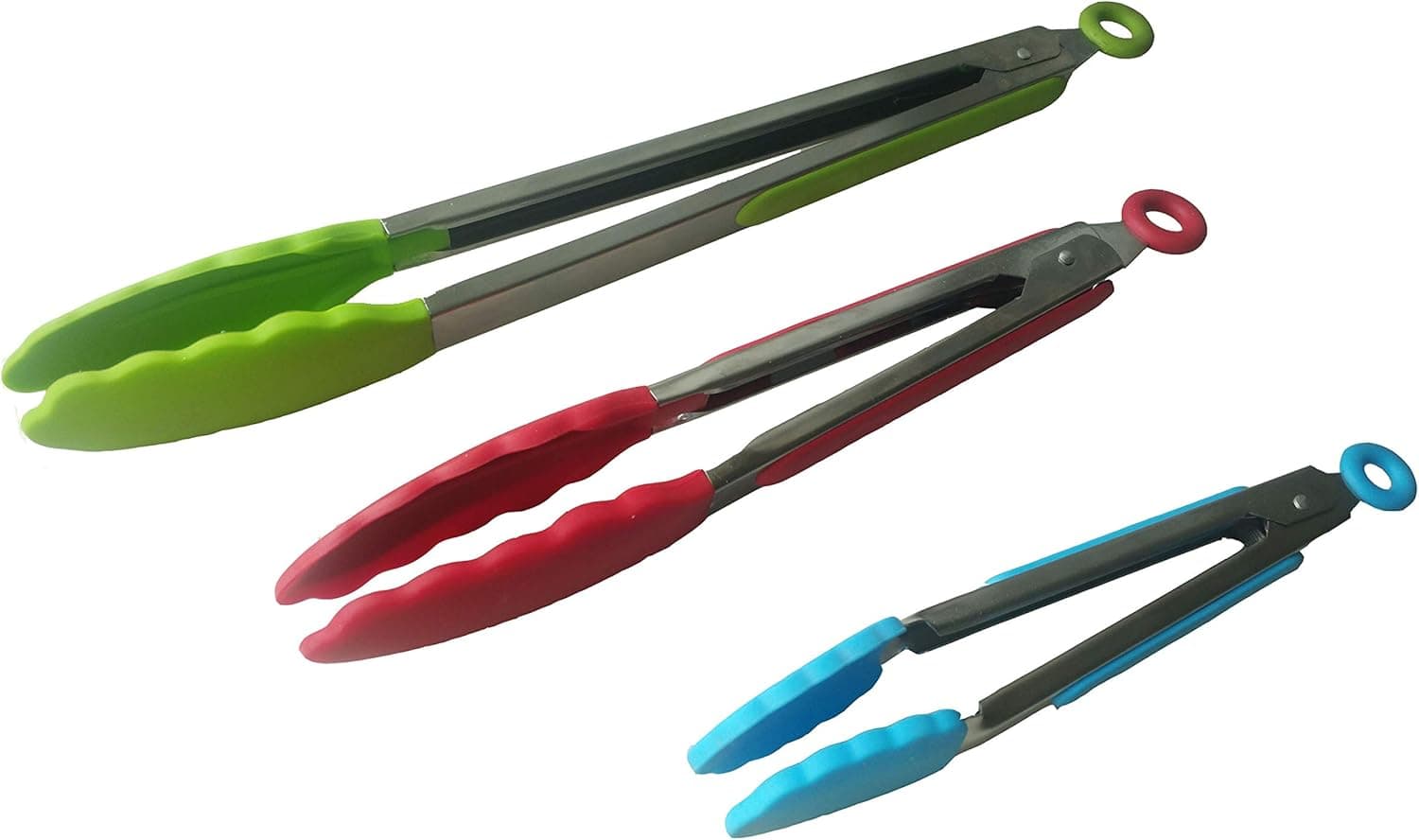 Kitchen Tongs,BBQ tongs, 7, 9, 12 inches Set of 3, Heavy Duty tongs, Non-Stick, Stainless Steel Silicone Handle, for Food Grill, Salad, BBQ, Frying, Serving (Multicolor)
