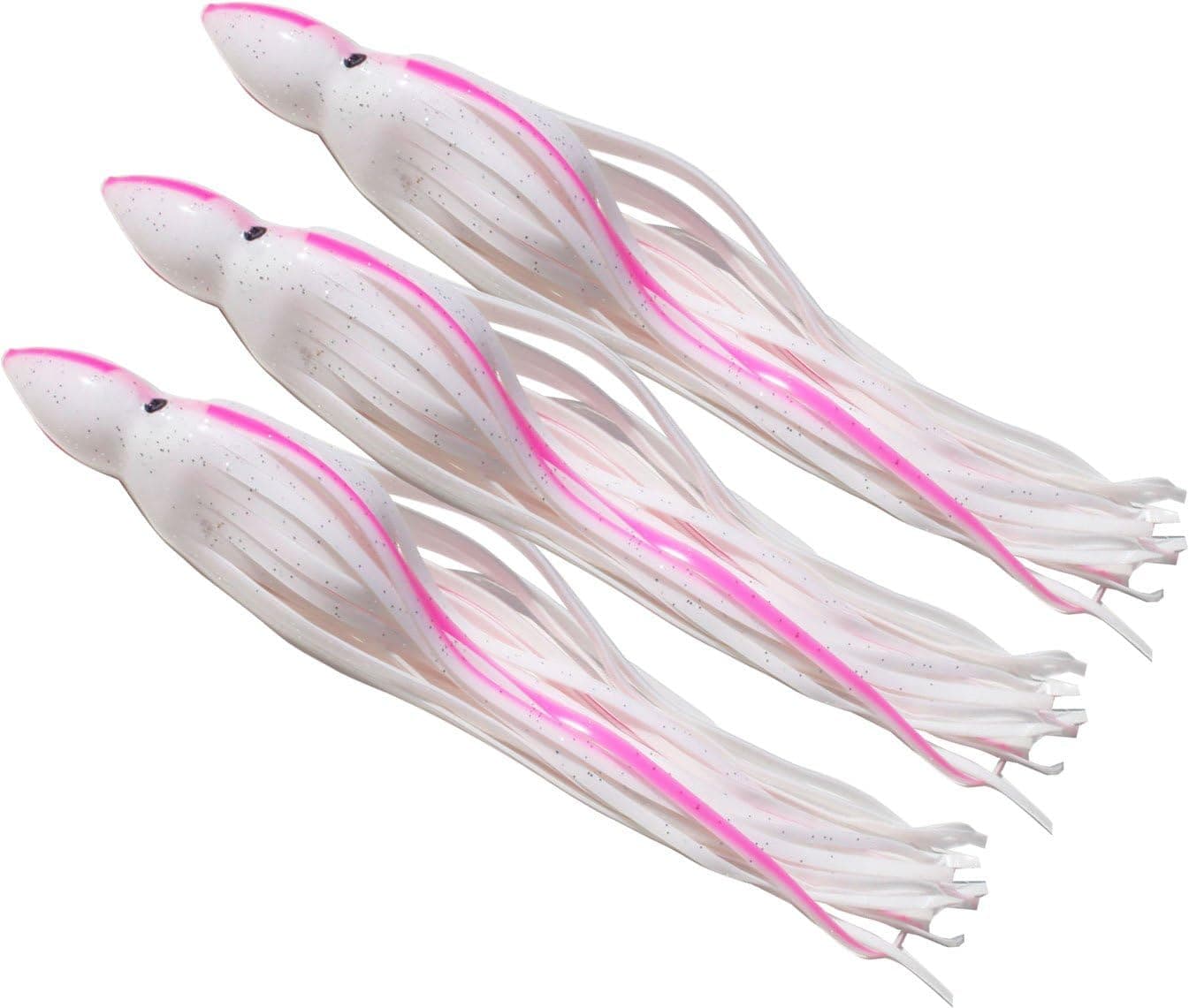 ColdTuna 7.5 Inch Squid Octopus Skirt - White & Pink, (3 Skirts)