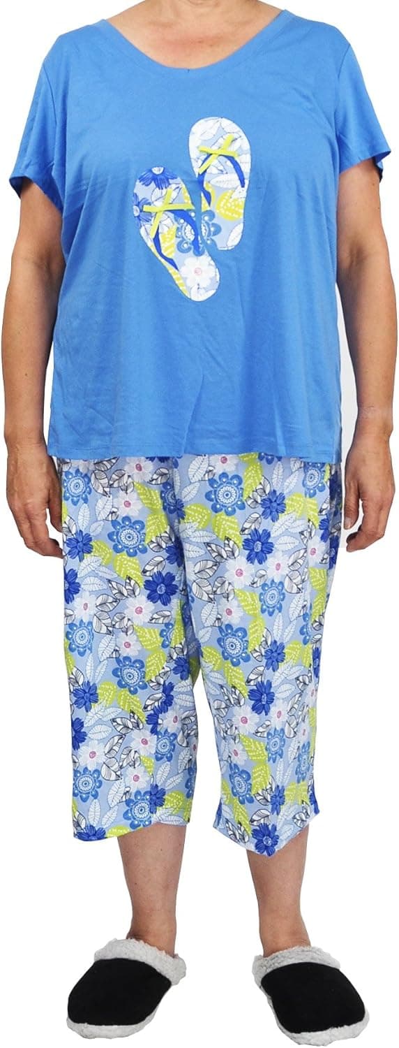 White Stag Women's Plus Size Tee + Capri Pajama Set