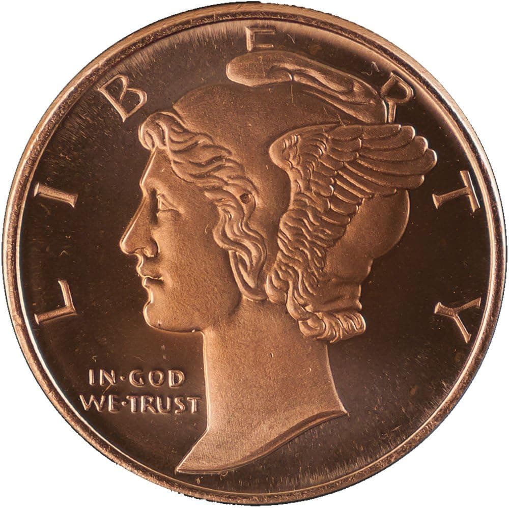 Mercury Design 1 oz .999 Copper Bullion Round