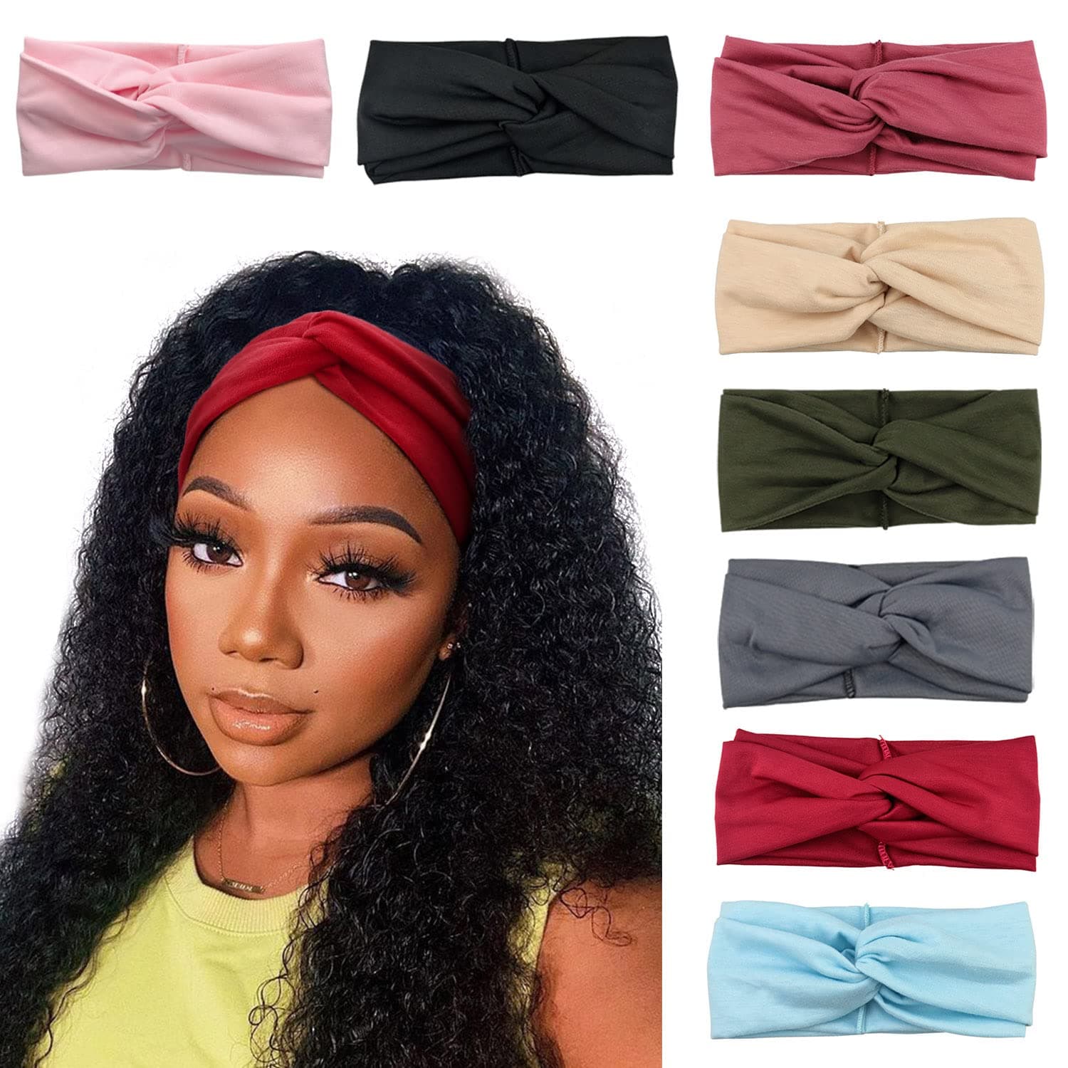 DRESHOW 8 Pack Headbands for Women Yoga Knotted Headbands Elastic Criss Cross Hair Accessories Sports Head Wrap Non Slip