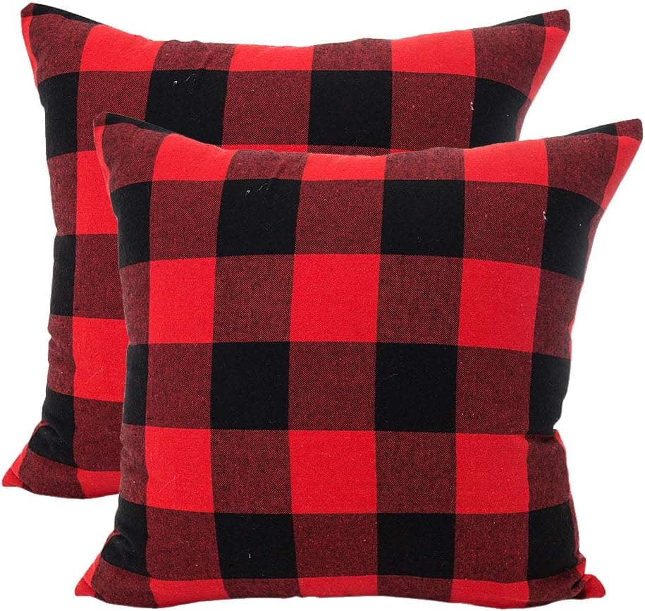 LEIOH Christmas Decorations Retro Checkers Plaids Cotton Linen Pillow Covers 20x20 Inches Farmhouse Decorative Throw Pillow Covers Cushion Case for Sofa Bed Set of 2