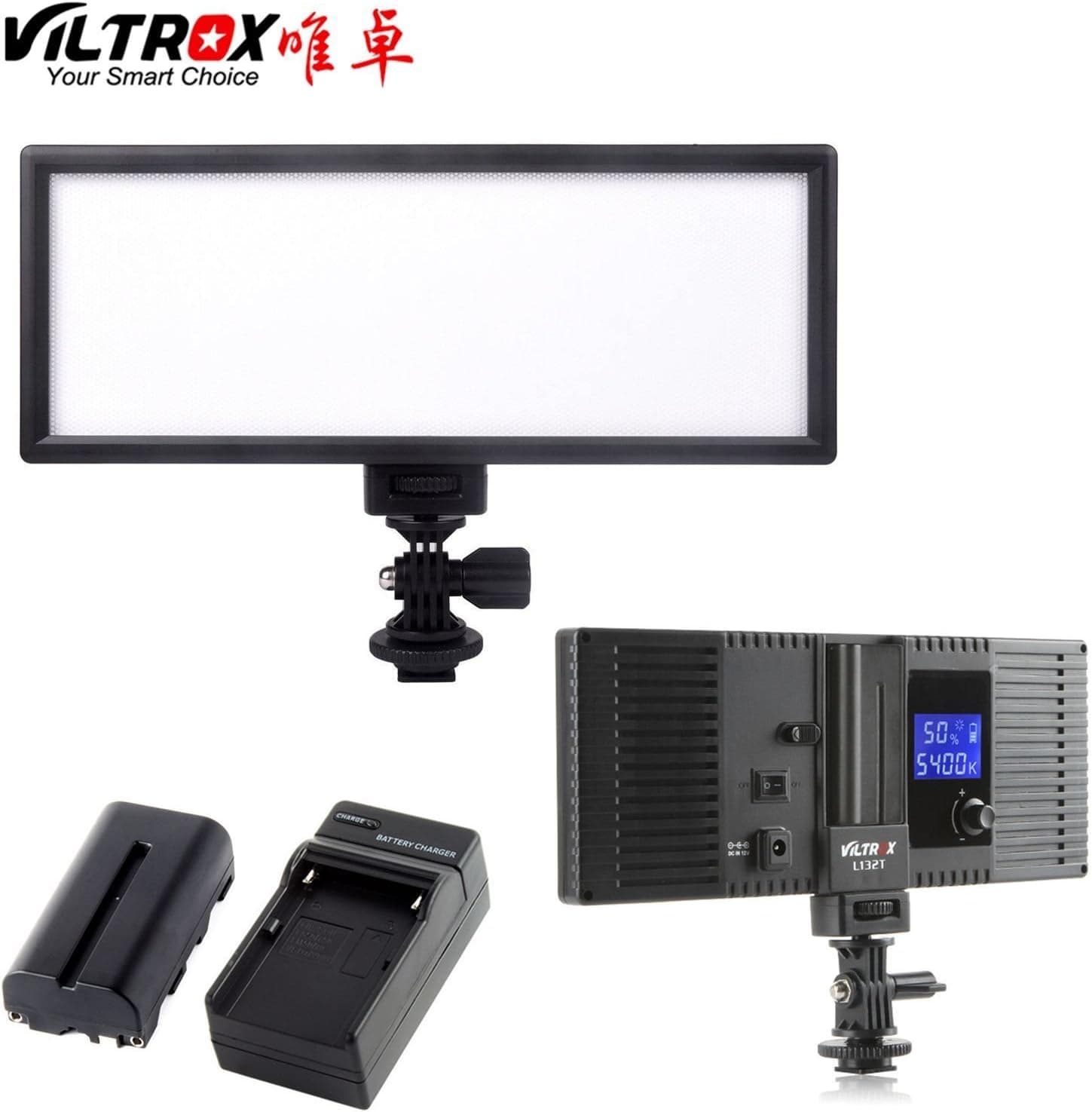 VILTROX L132B Super Slim LED Light,0.78"/2cm LED Dimmable Ultra High Power Panel Digital Camera, CRI95+ LED Light, with Battery and Charger