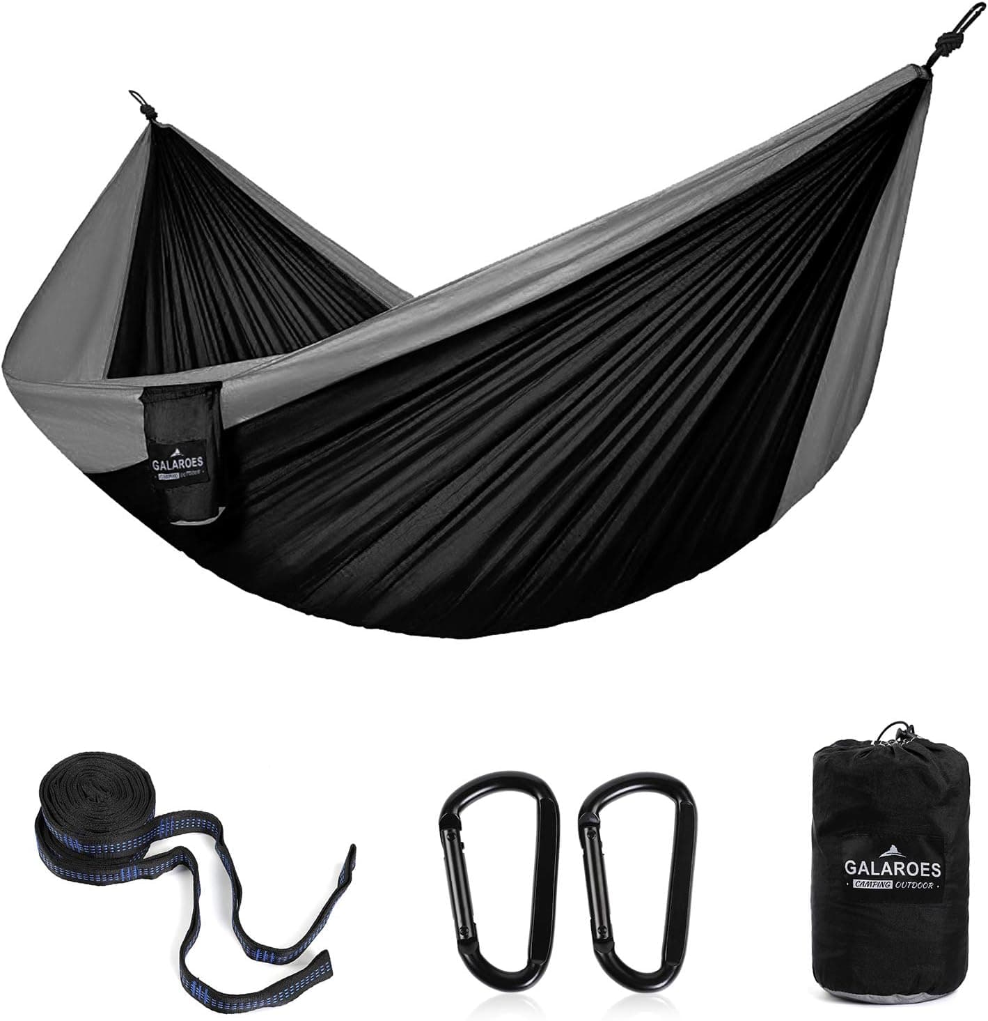 GALAROES Camping Hammock - Double & Single Portable Hammocks with 2 Tree Straps, Lightweight Nylon Parachute Hammocks for Travel, Beach, Backyard, Patio, Hiking