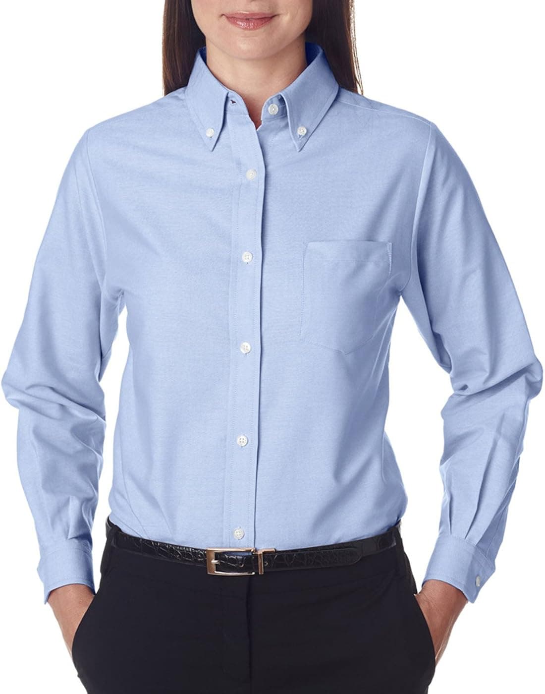 UltraClub Women's Wrinkle-Free Long Sleeve Oxford Shirt