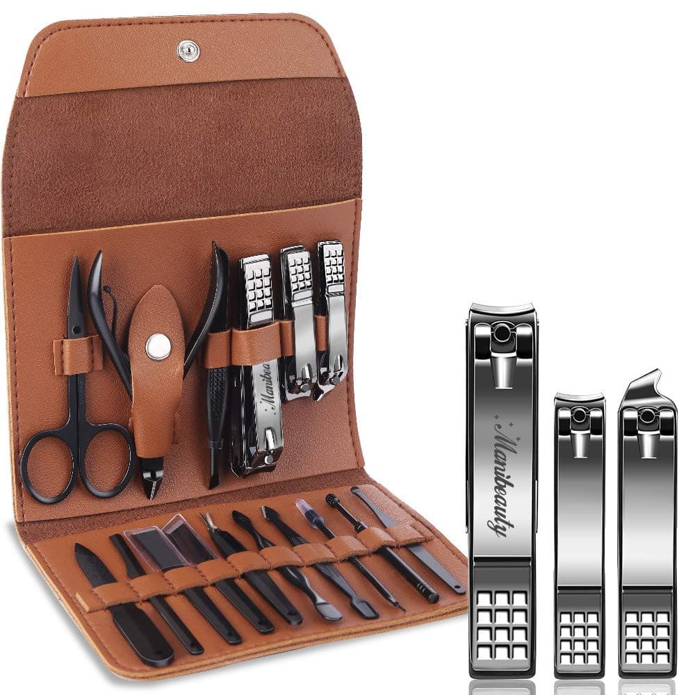Manicure Set, 12 PCS Stainless Steel Manicure Kit with Fingernail Clippers and Toenail Clippers, Personal Care Nail Clipper Set with Leather Case for Women & Men (Purple) (17 Piece Set)